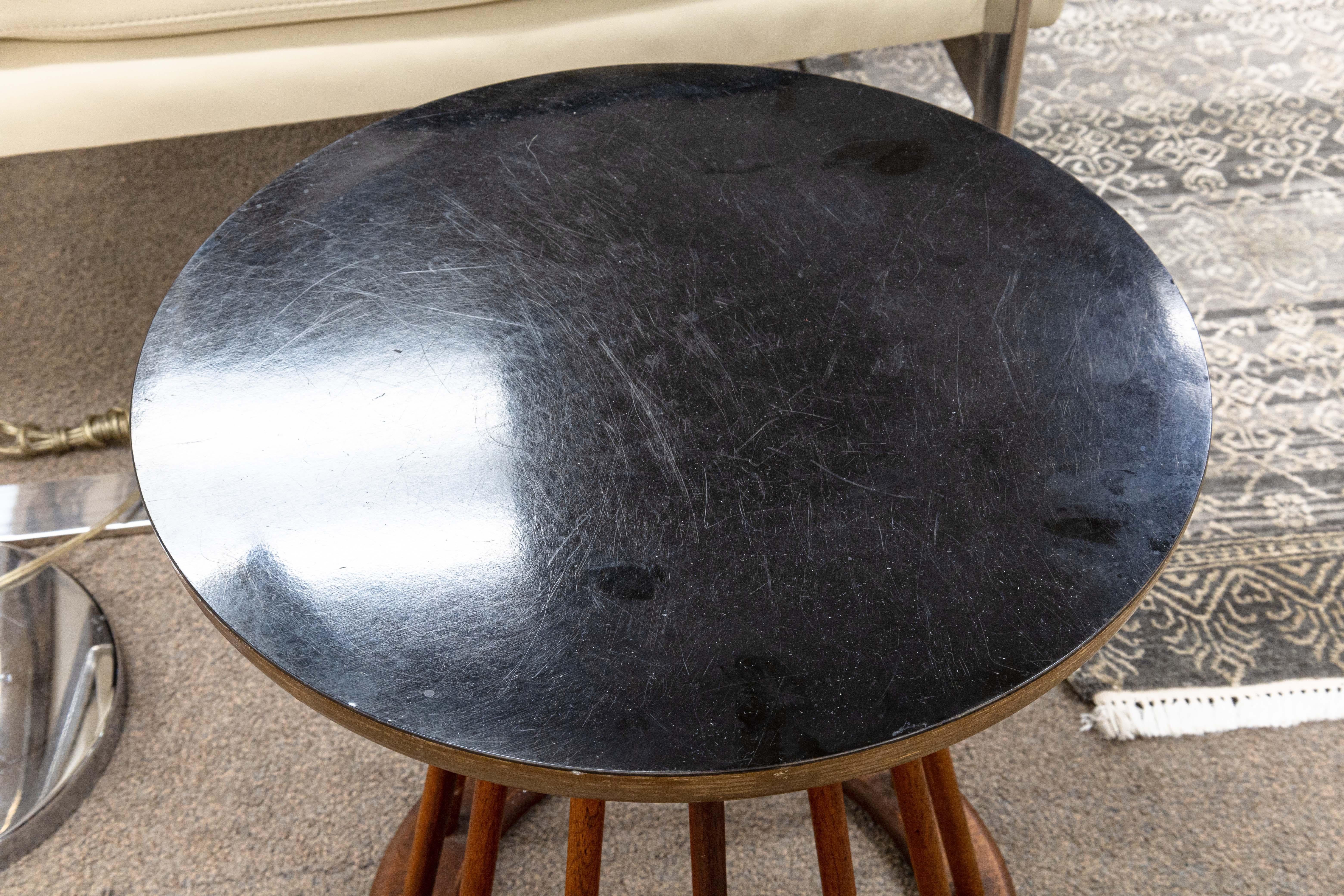 American Arthur Umanoff Mid Century Modern Black Top Wooden Spindle Side End Table For Sale