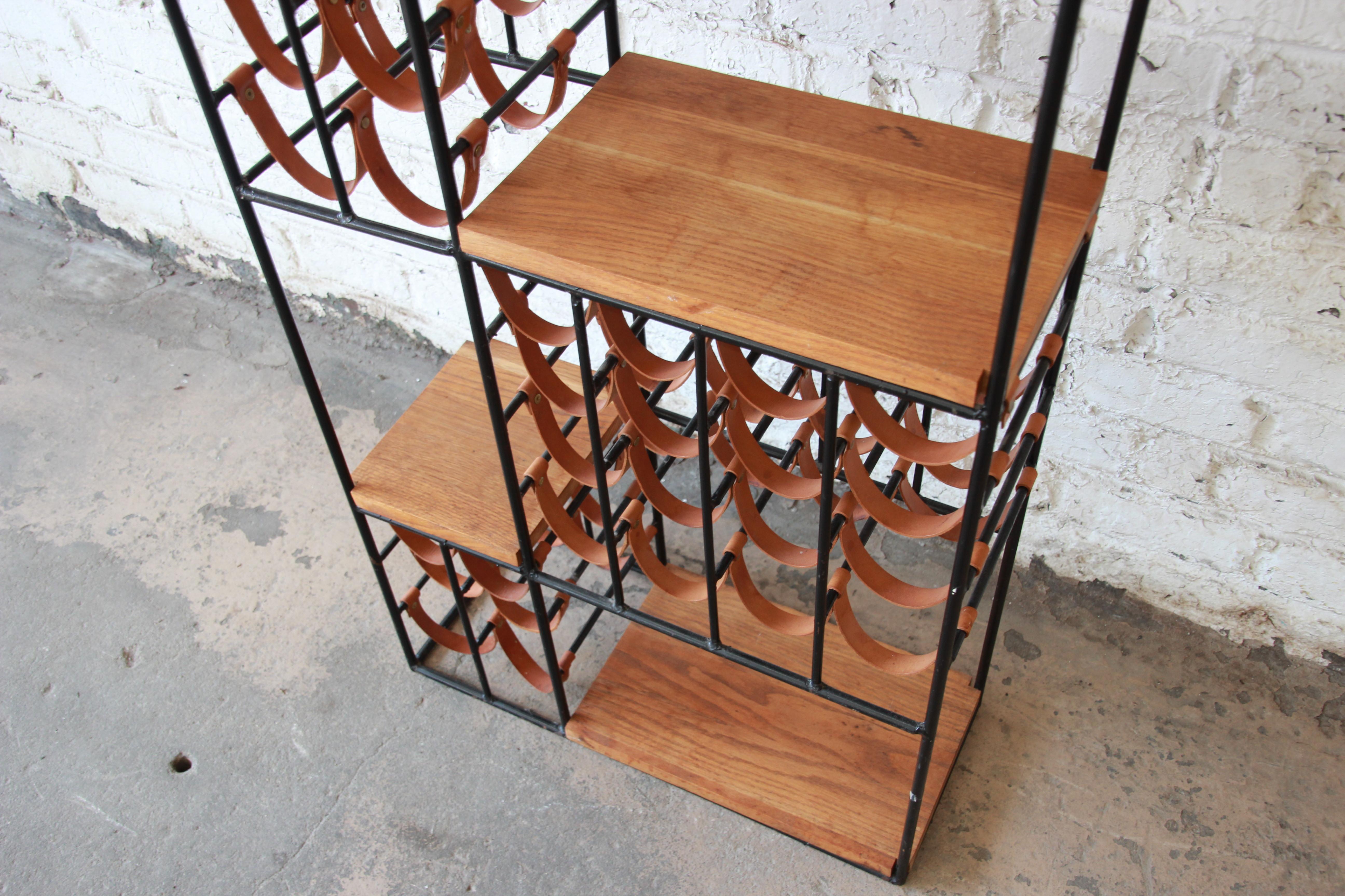 Arthur Umanoff Mid-Century Modern Leather and Iron 40-Bottle Wine Racks, Pair 5
