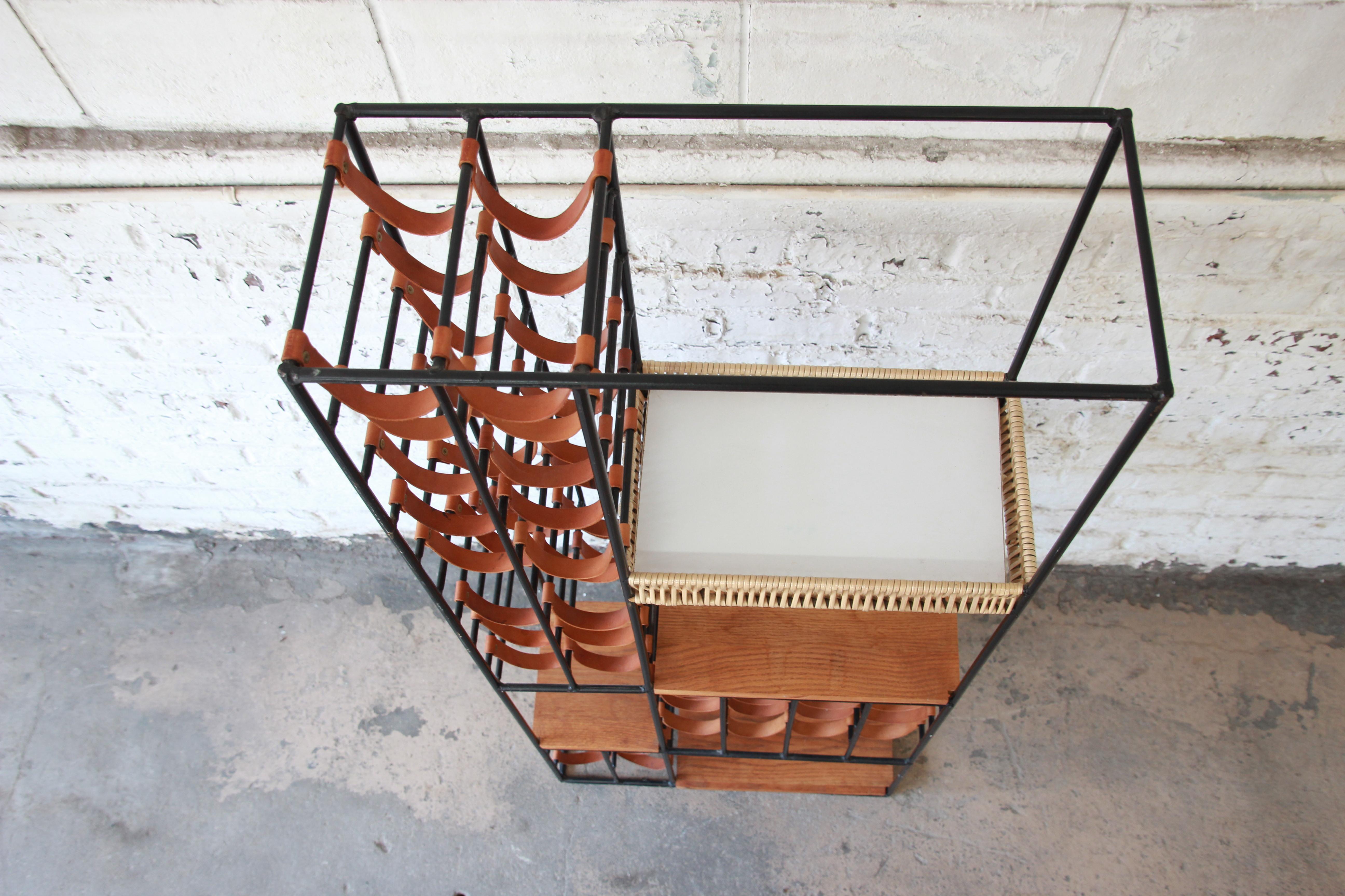 Arthur Umanoff Mid-Century Modern Leather and Iron 40-Bottle Wine Racks, Pair 6