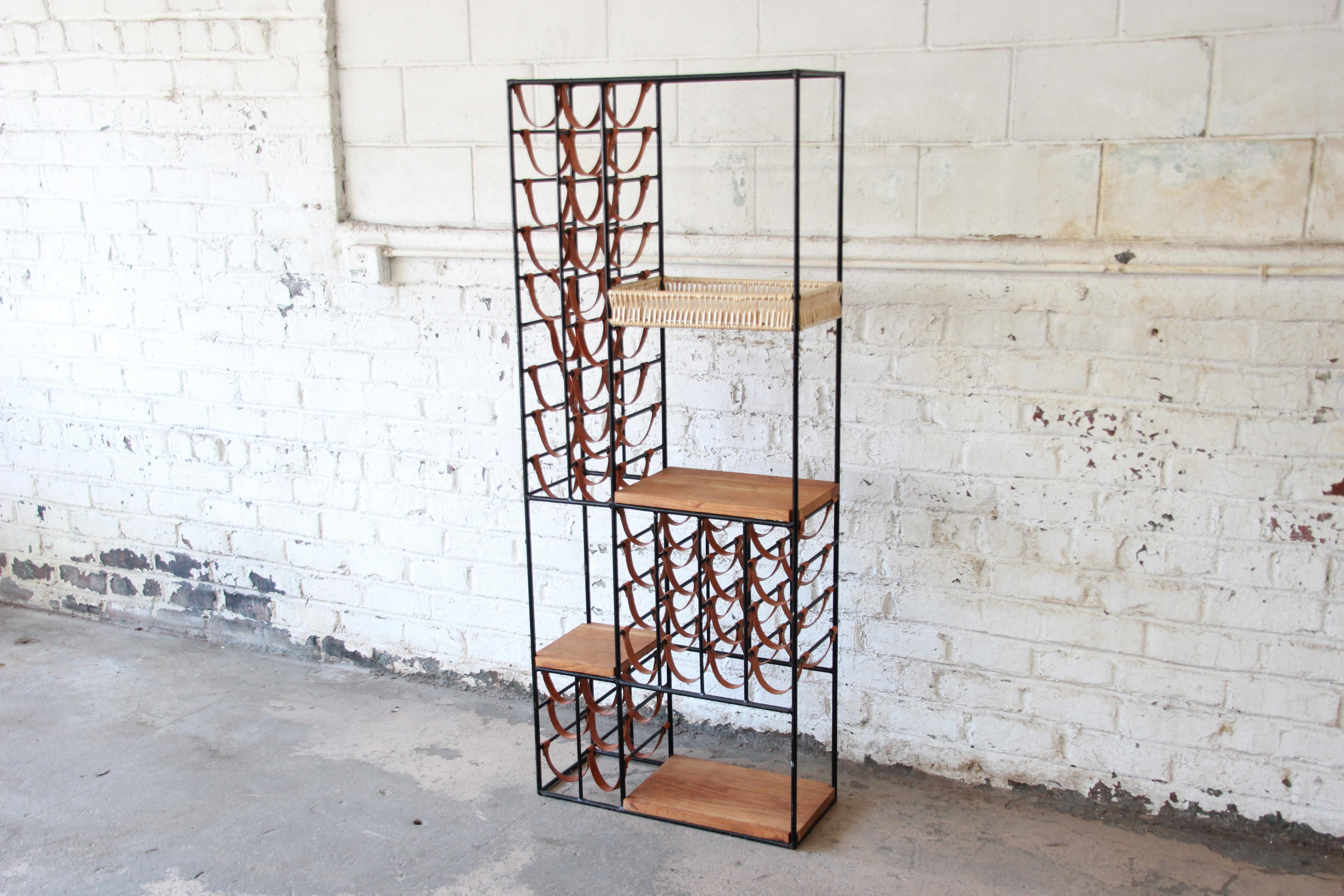 Mid-20th Century Arthur Umanoff Mid-Century Modern Leather and Iron 40-Bottle Wine Racks, Pair