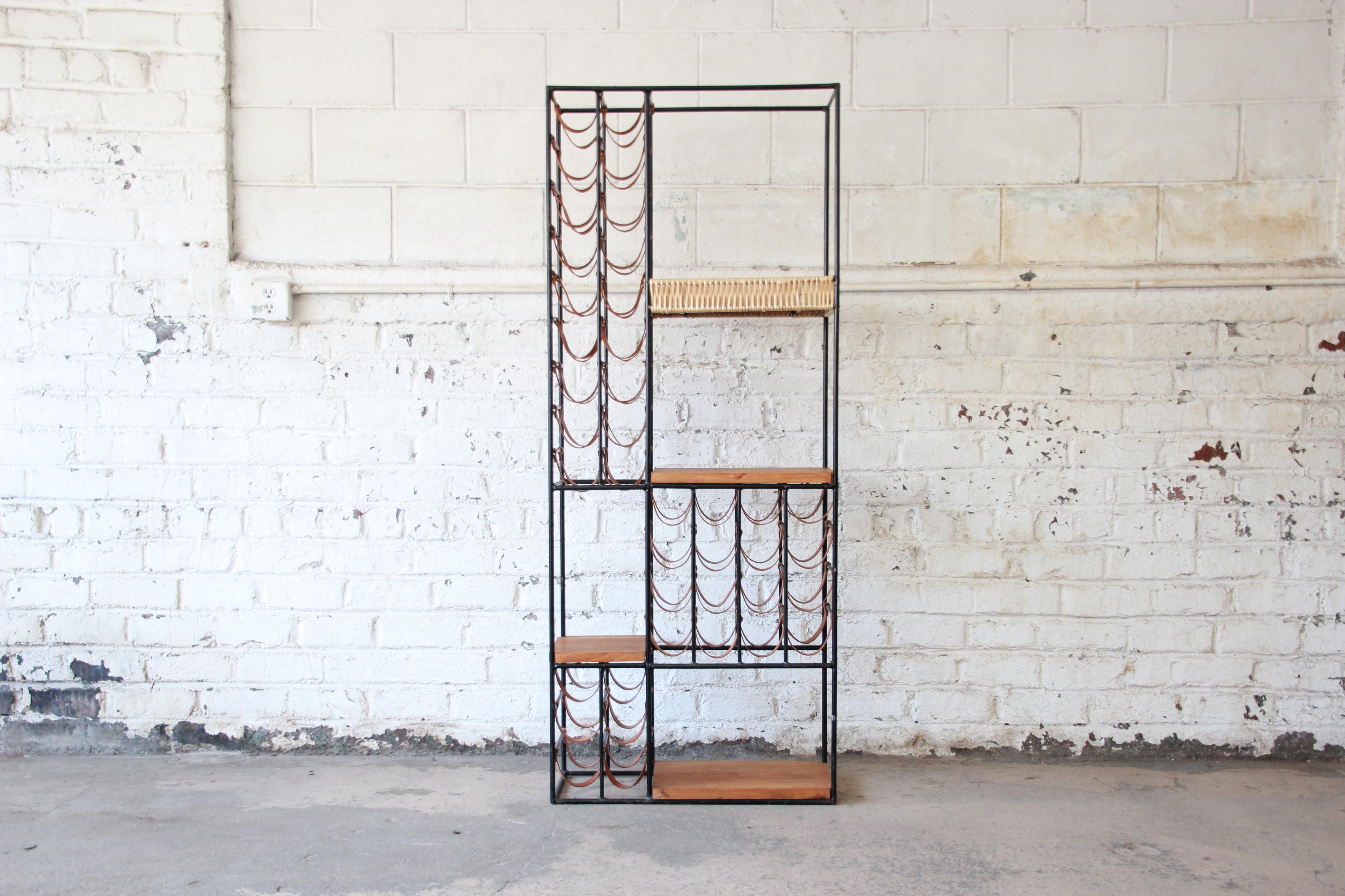Arthur Umanoff Mid-Century Modern Leather and Iron 40-Bottle Wine Racks, Pair 1