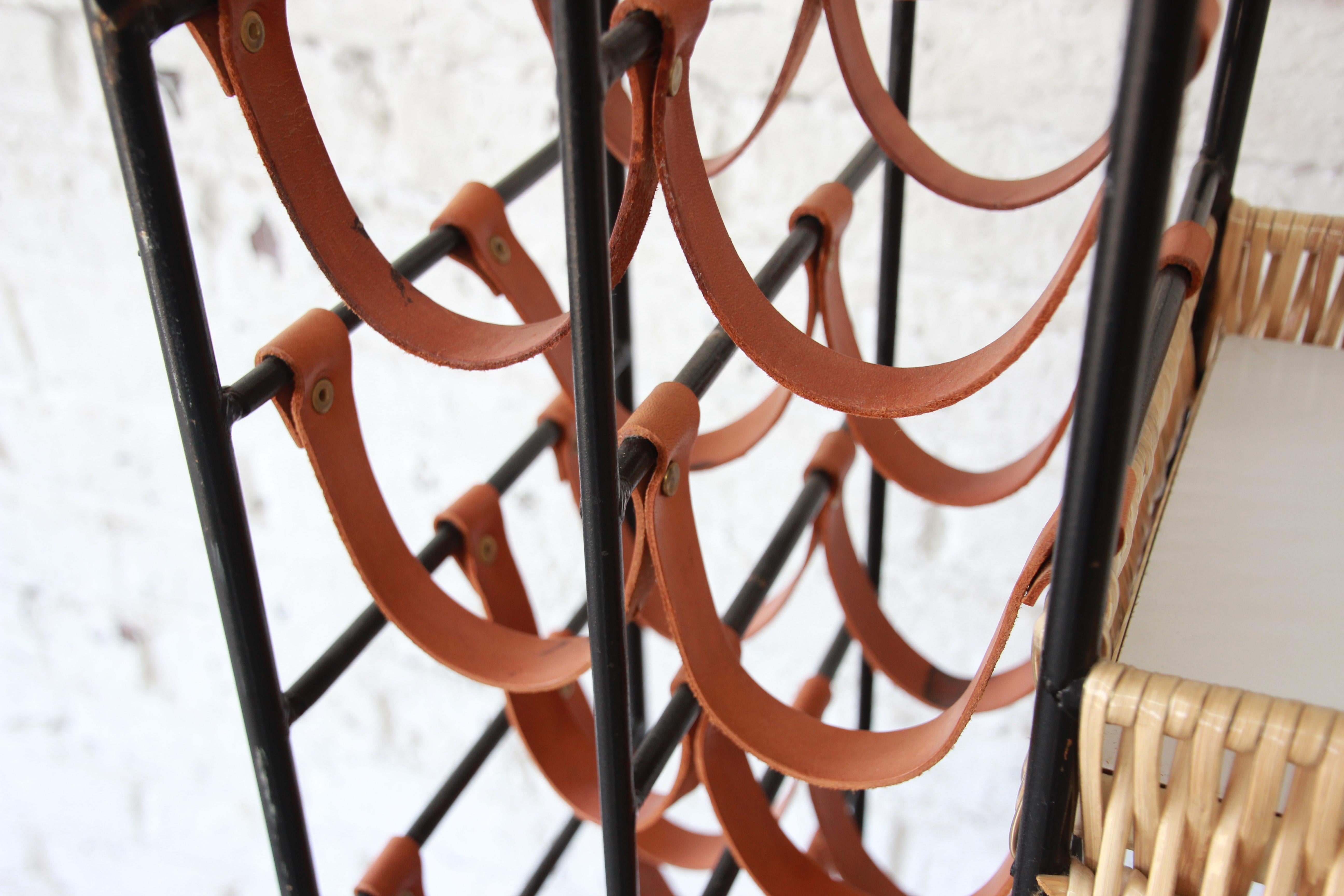 Arthur Umanoff Mid-Century Modern Leather and Iron 40-Bottle Wine Racks, Pair 3