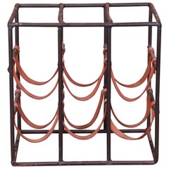 Porte-bouteilles de table en fer forgé et dessus en cuir Arthur Umanoff, moderne du milieu du siècle dernier