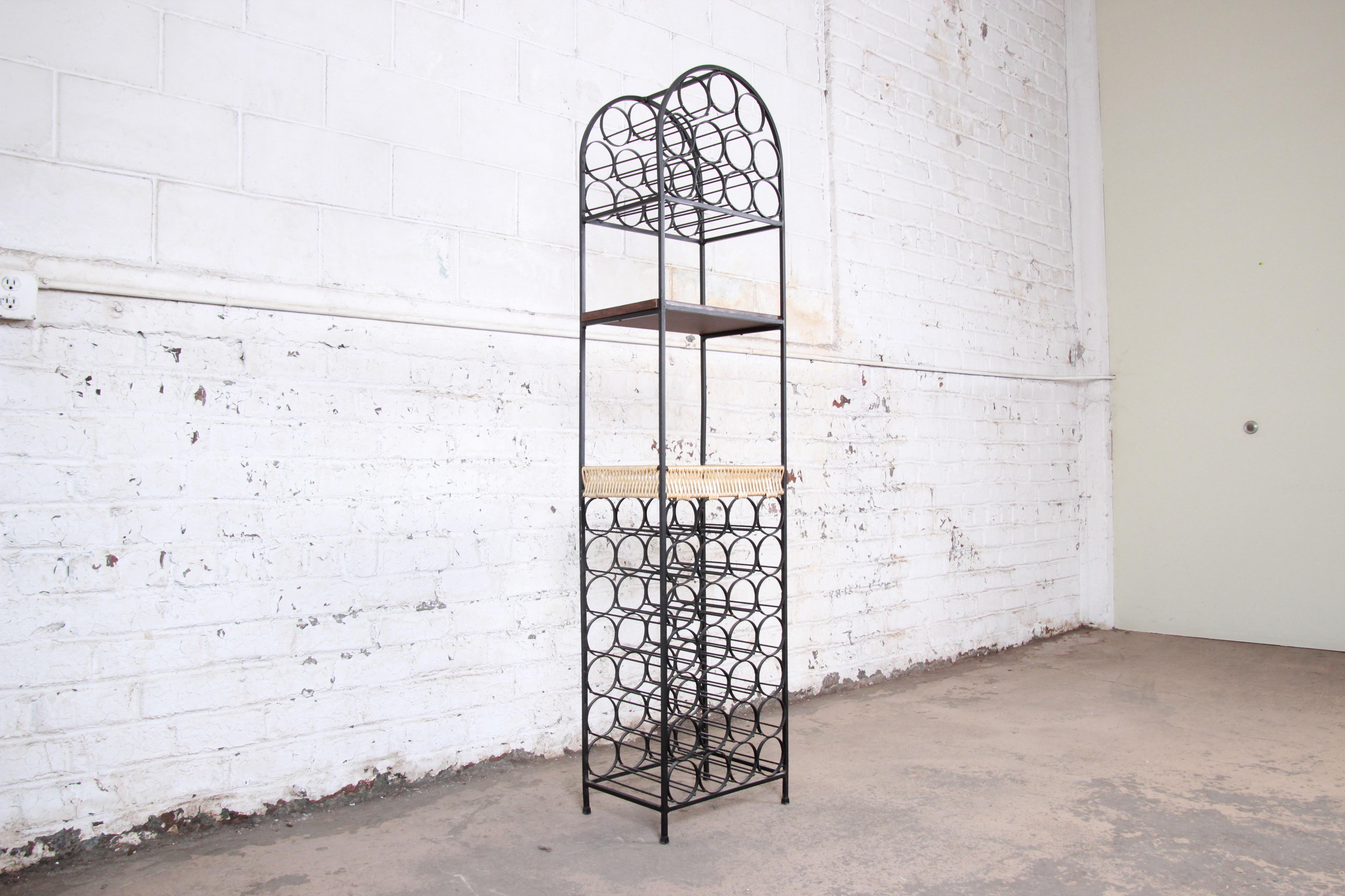 Arthur Umanoff Mid-Century Modern Wrought Iron Arched 39-Bottle Wine Rack In Good Condition In South Bend, IN