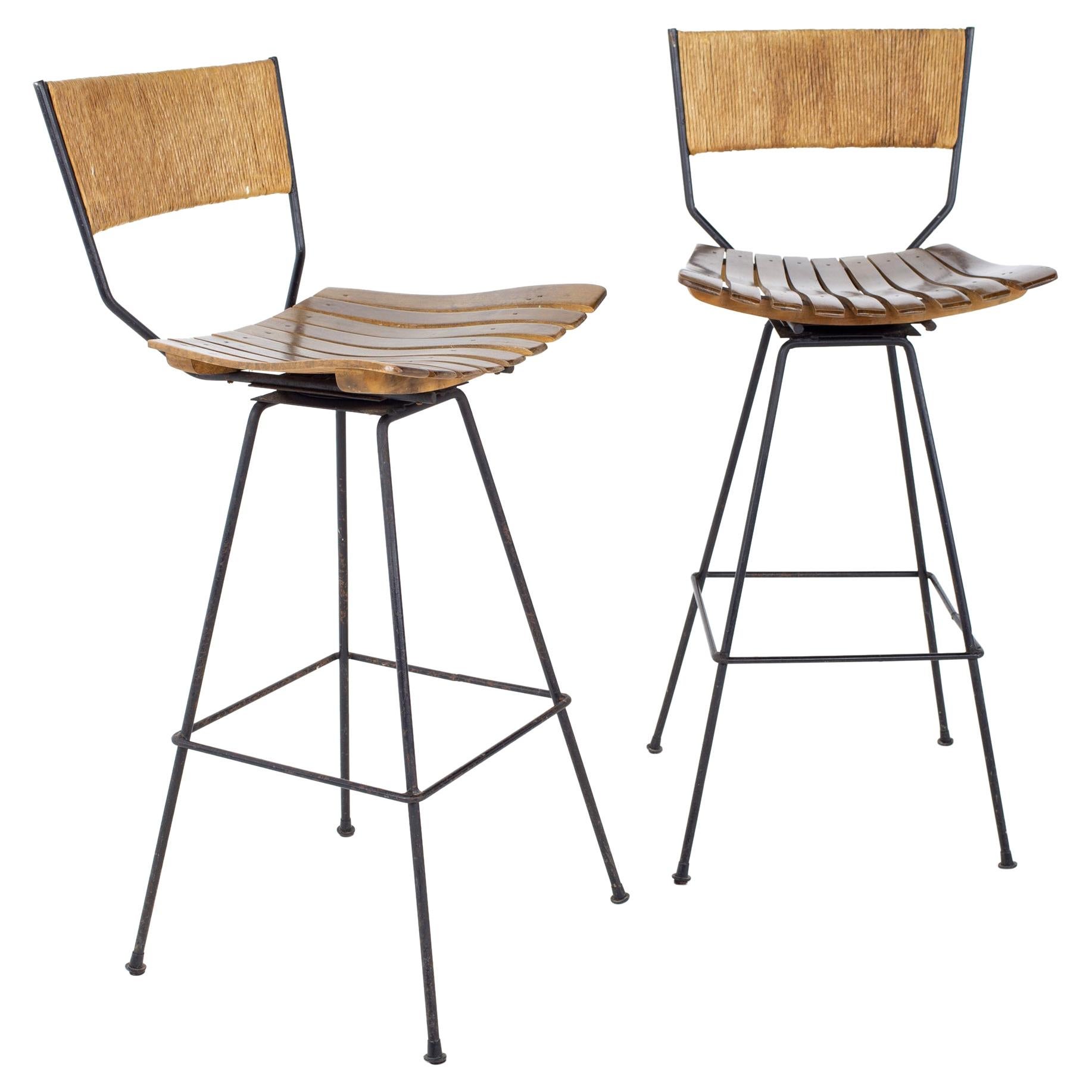 Pair Arthur Umanoff Iron Bar Stools at 1stDibs