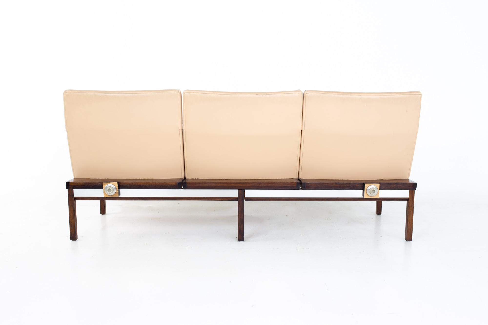Arthur Umanoff Mid Century Walnut and Stainless Three Seat Sofa Bench 4