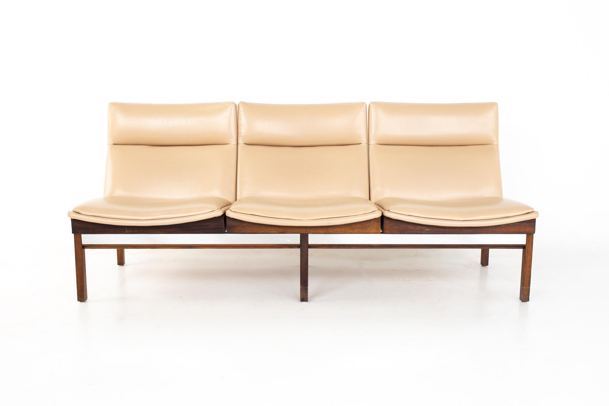 Mid-Century Modern Arthur Umanoff Mid Century Walnut and Stainless Three Seat Sofa Bench