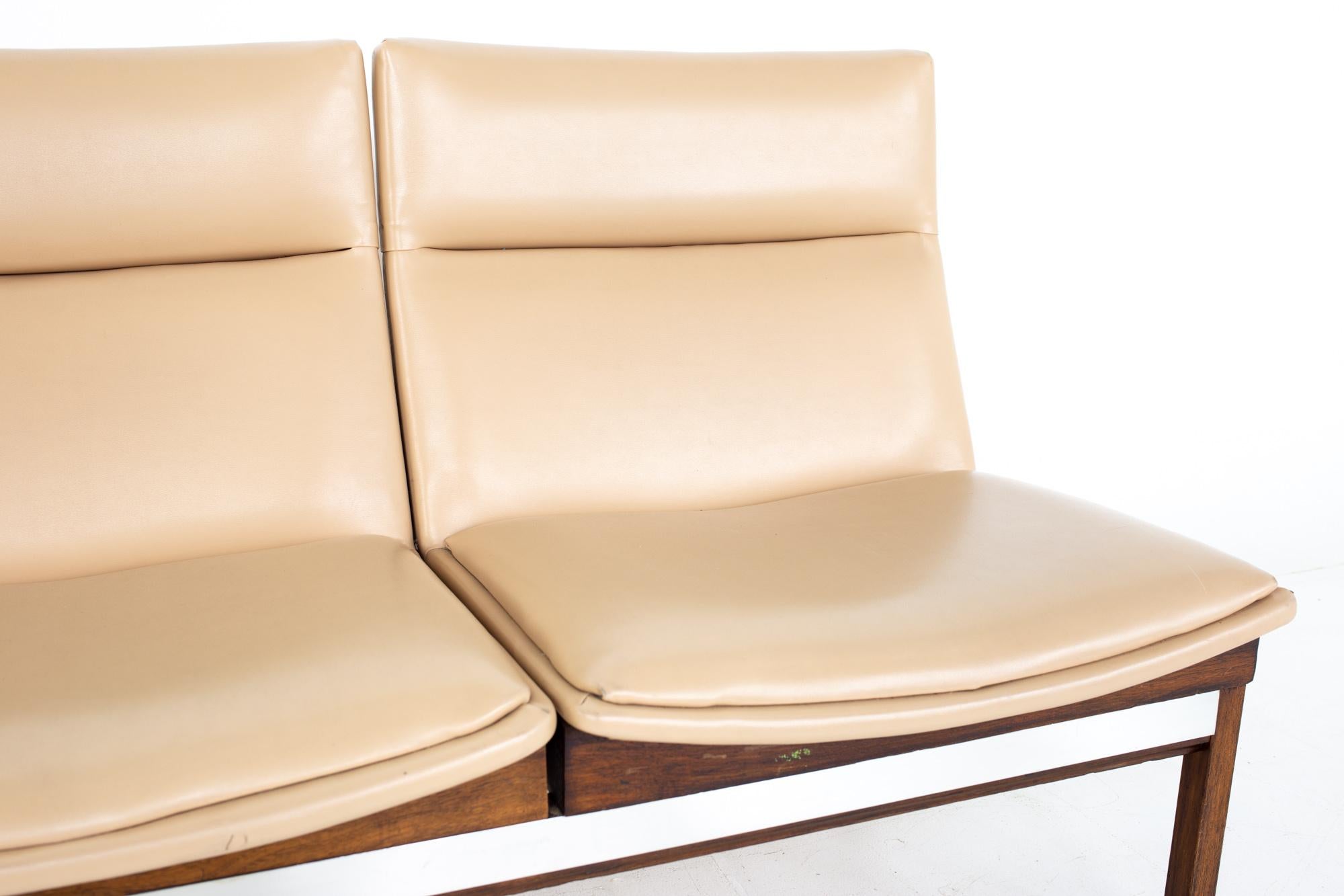 Late 20th Century Arthur Umanoff Mid Century Walnut and Stainless Three Seat Sofa Bench