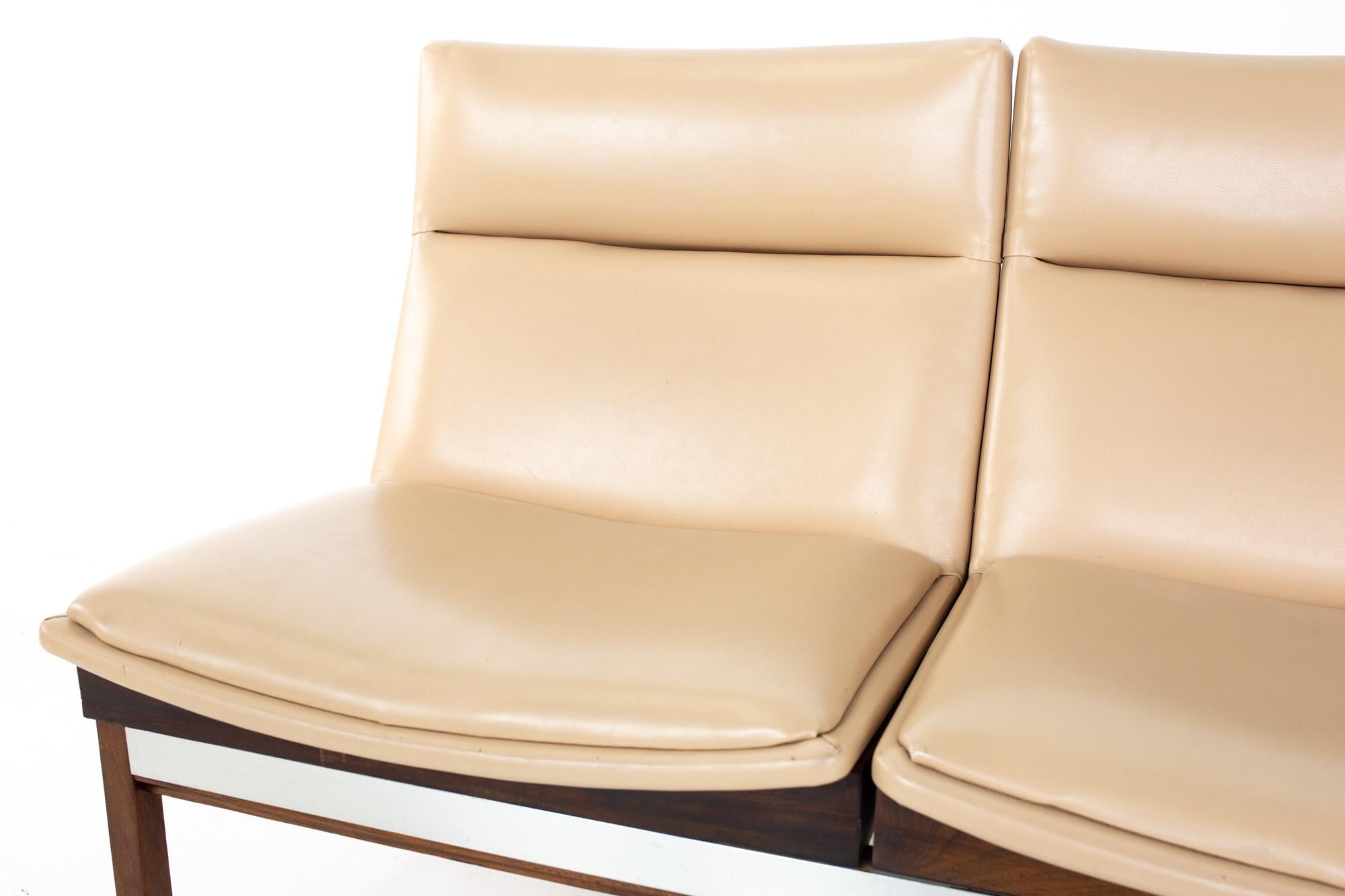 Stainless Steel Arthur Umanoff Mid Century Walnut and Stainless Three Seat Sofa Bench