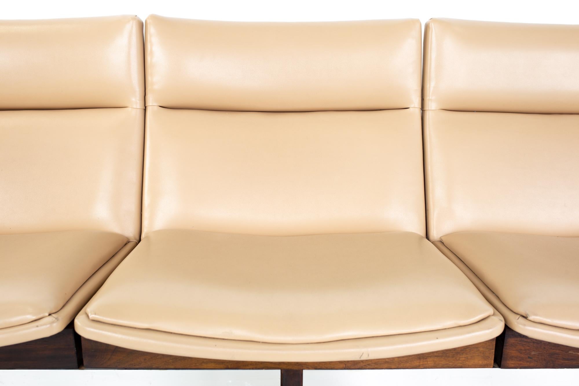 Arthur Umanoff Mid Century Walnut and Stainless Three Seat Sofa Bench 1