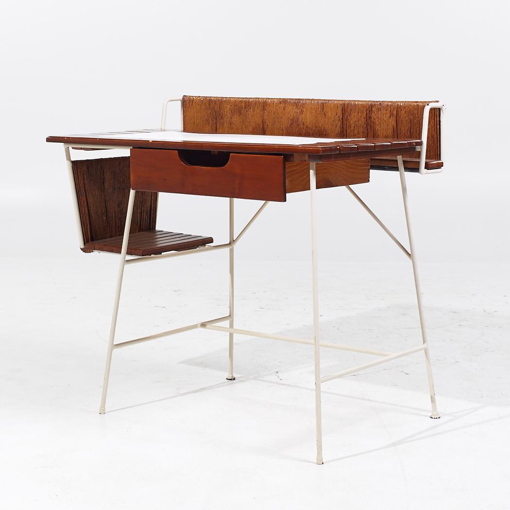 Mid-Century Modern Arthur Umanoff Mid Century Wrought Iron and Rush Desk For Sale