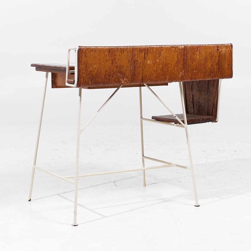 Arthur Umanoff Mid Century Wrought Iron and Rush Desk For Sale 2