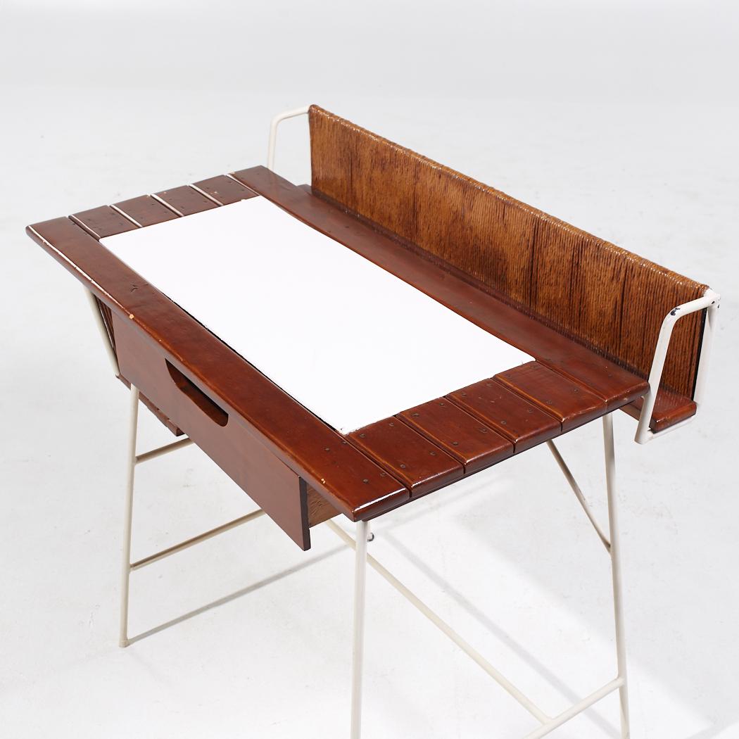 Arthur Umanoff Mid Century Wrought Iron and Rush Desk For Sale 3