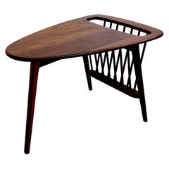 Arthur Umanoff Midcentury Walnut Side Table with Magazine Rack