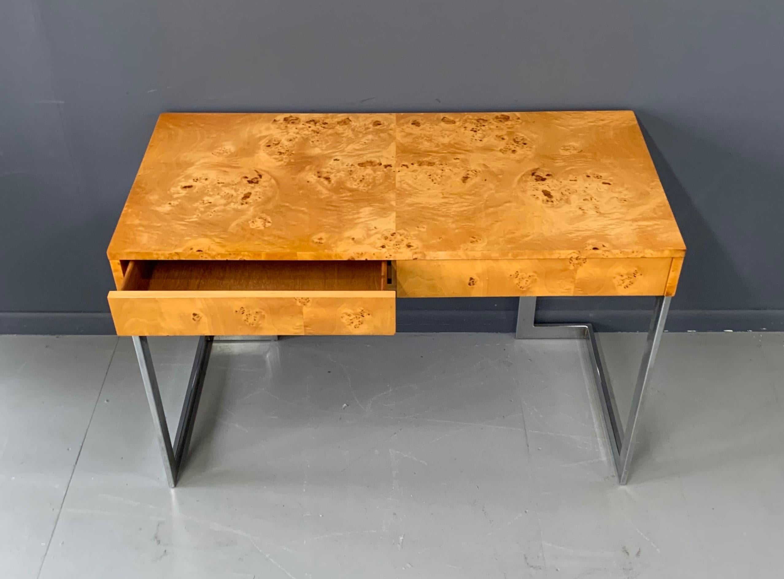 Arthur Umanoff Olivewood and Chrome Midcentury Desk with Two Hidden Drawers In Good Condition In Philadelphia, PA