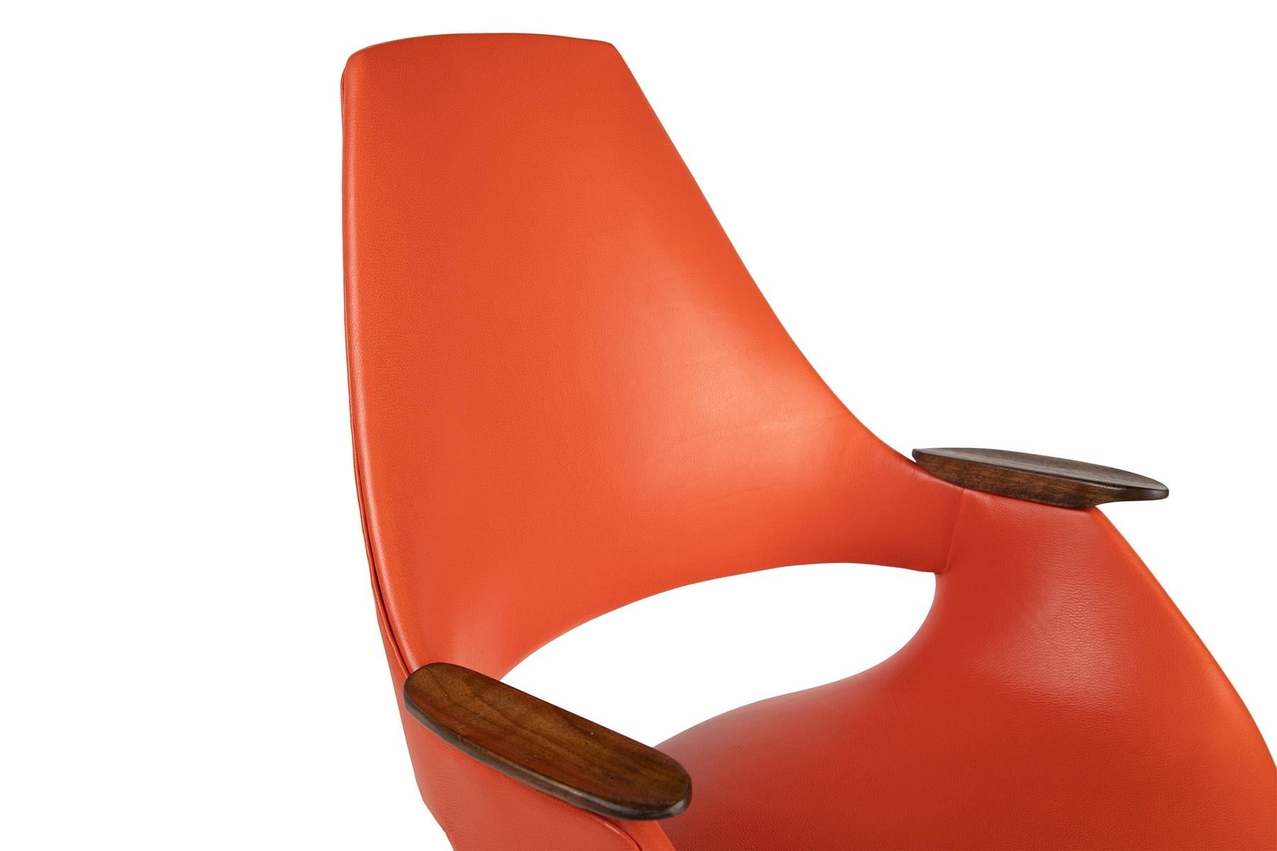 Mid-Century Modern Arthur Umanoff Orange Leather, Walnut and Steel Office Chair