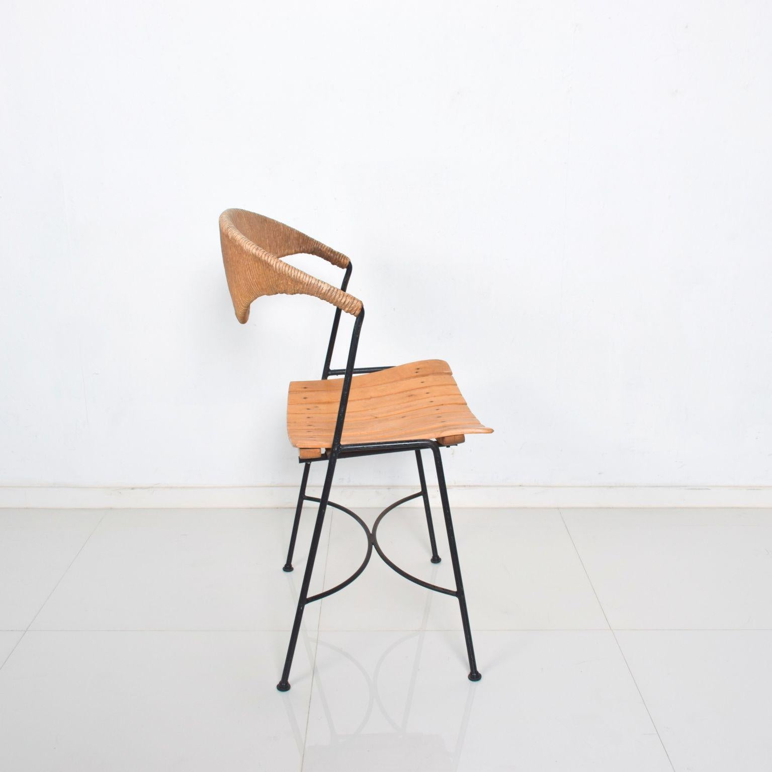 Mid-Century Modern Arthur Umanoff Pair of Wood Slat Wrought Iron Dining Chairs, 1950s
