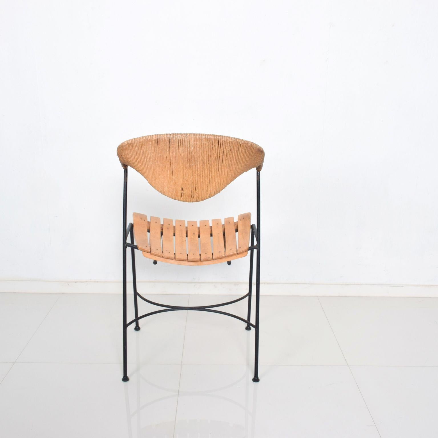 Arthur Umanoff Pair of Wood Slat Wrought Iron Dining Chairs, 1950s 2