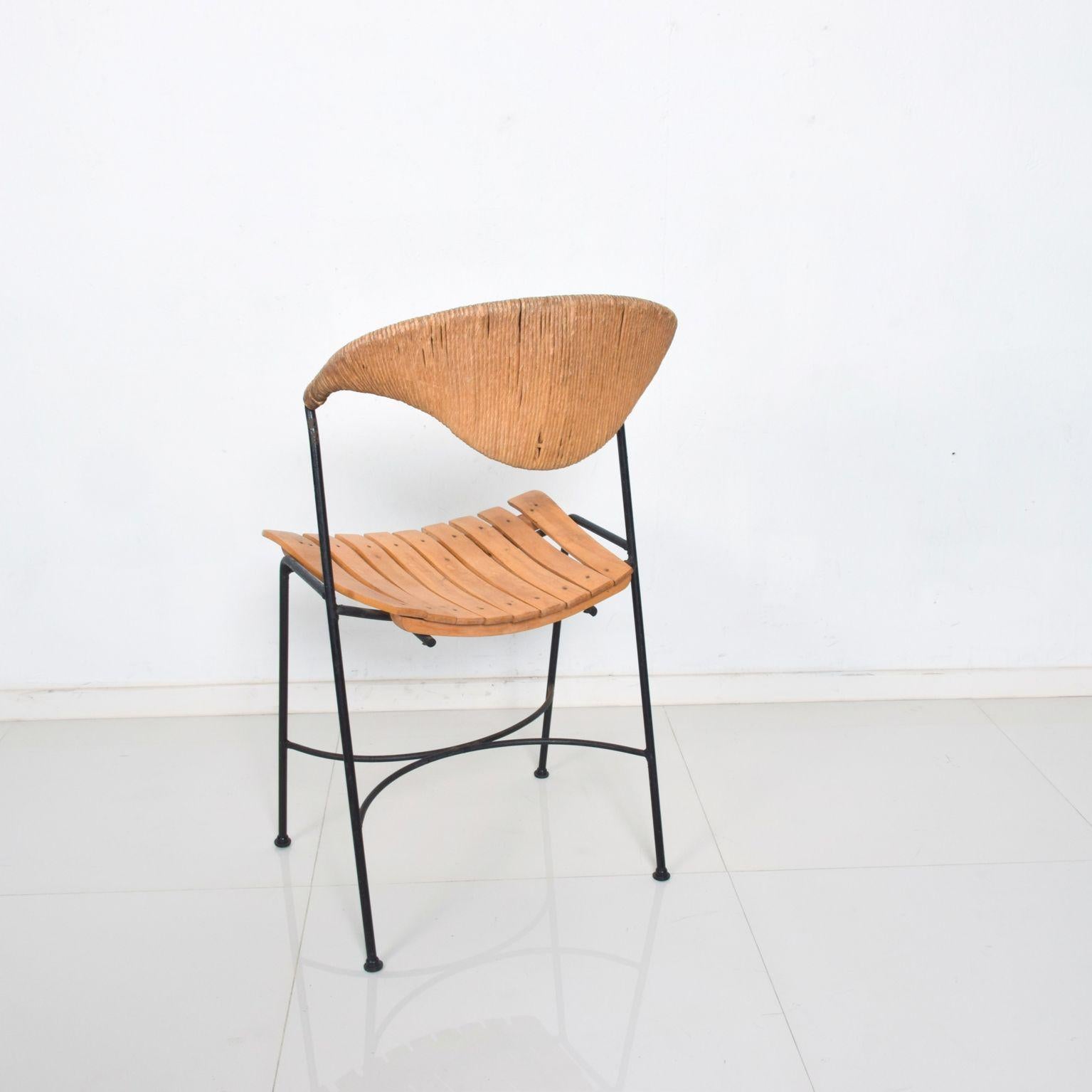 Arthur Umanoff Pair of Wood Slat Wrought Iron Dining Chairs, 1950s 3