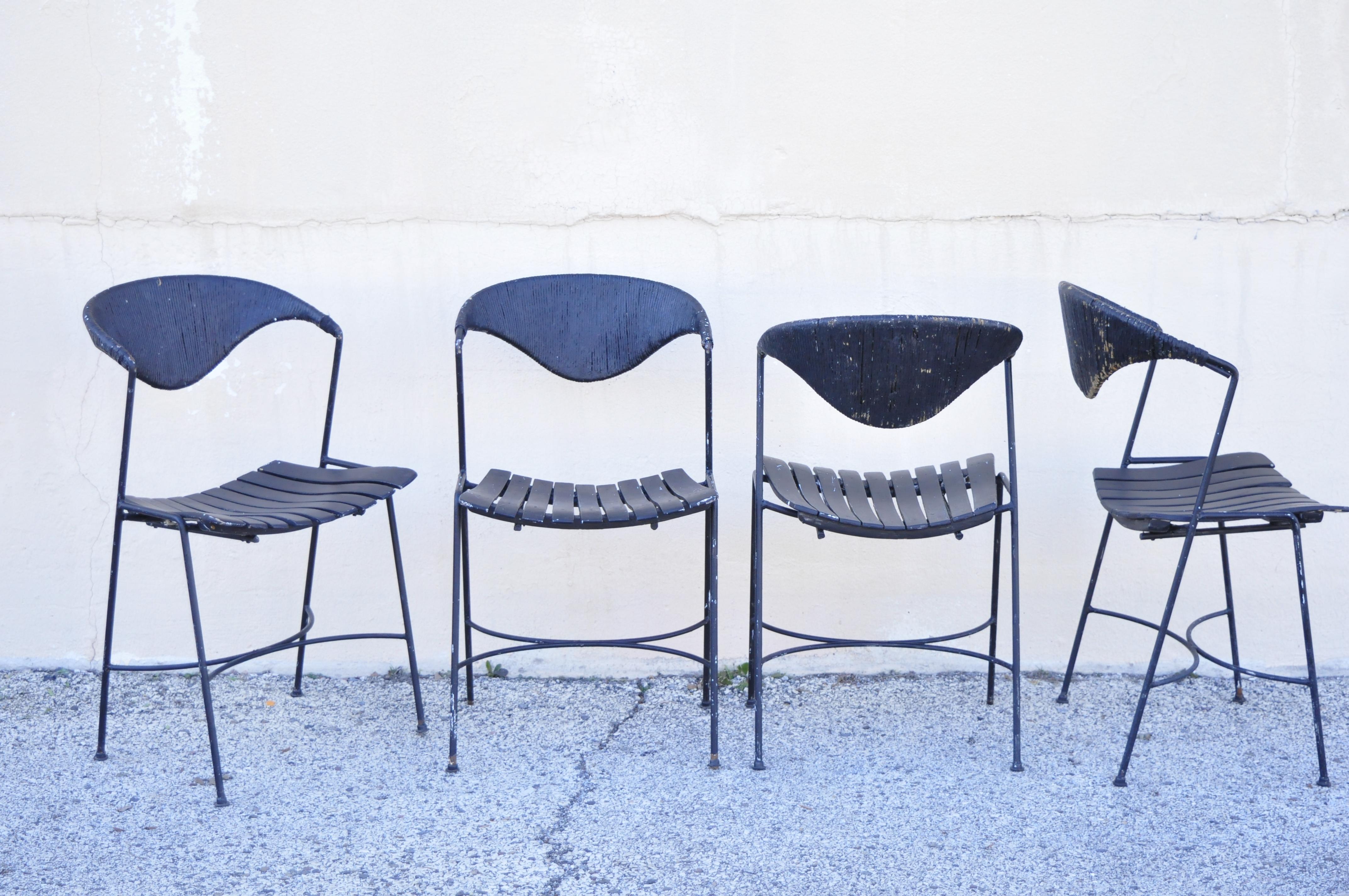 Arthur Umanoff Rattan Wicker Wrought Iron Mid-Century Modern Chairs, Set of 4 For Sale 8
