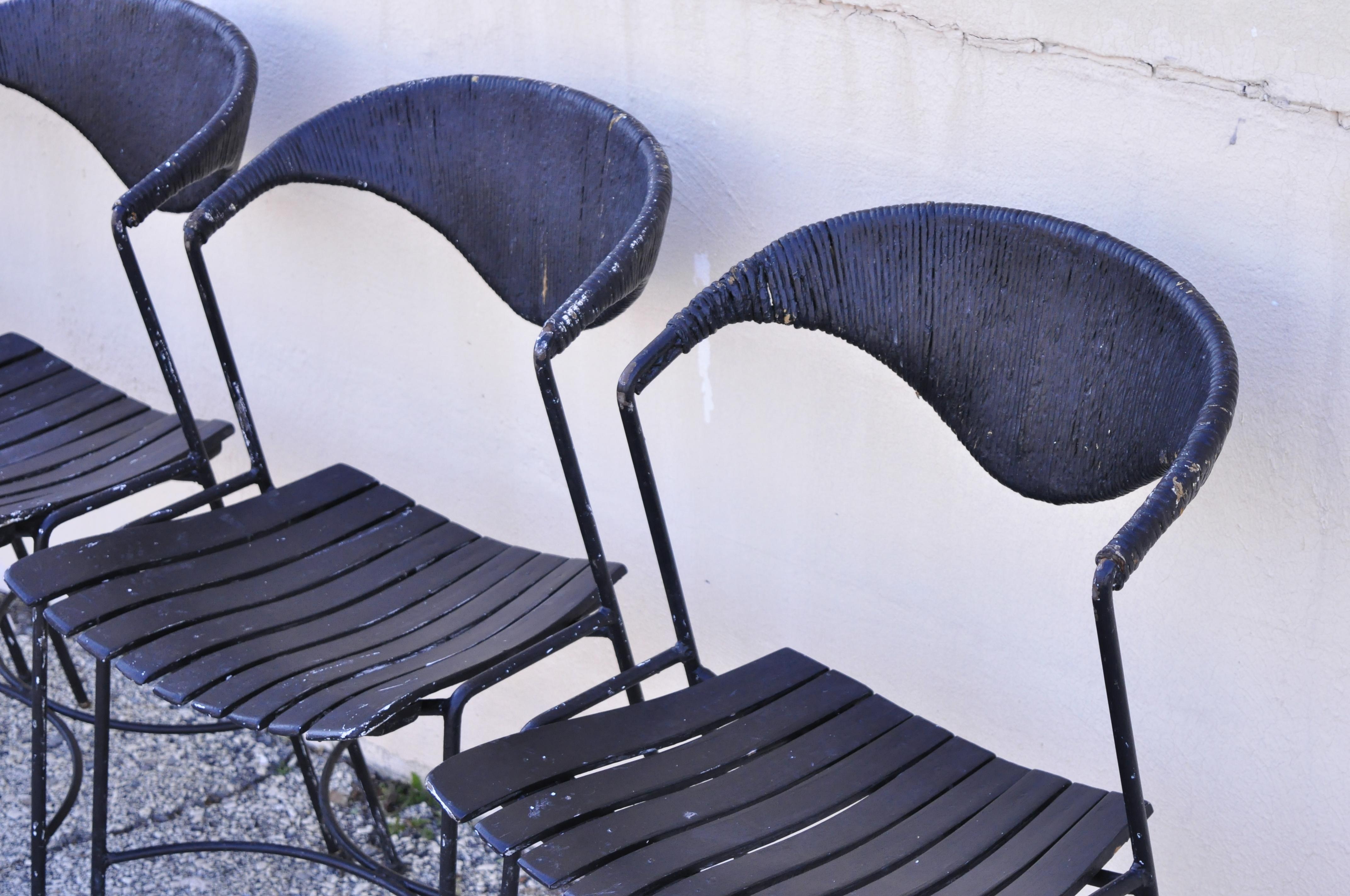 Arthur Umanoff Rattan Wicker Wrought Iron Mid-Century Modern Chairs, Set of 4 For Sale 1