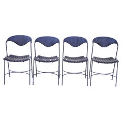 Arthur Umanoff Rattan Wicker Wrought Iron Mid-Century Modern Chairs, Set of 4