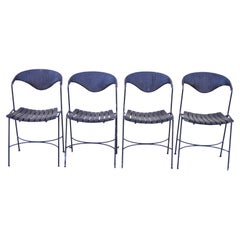 Arthur Umanoff ensemble de 4 chaises modernes mi-siècle en osier et fer forgé, en rotin