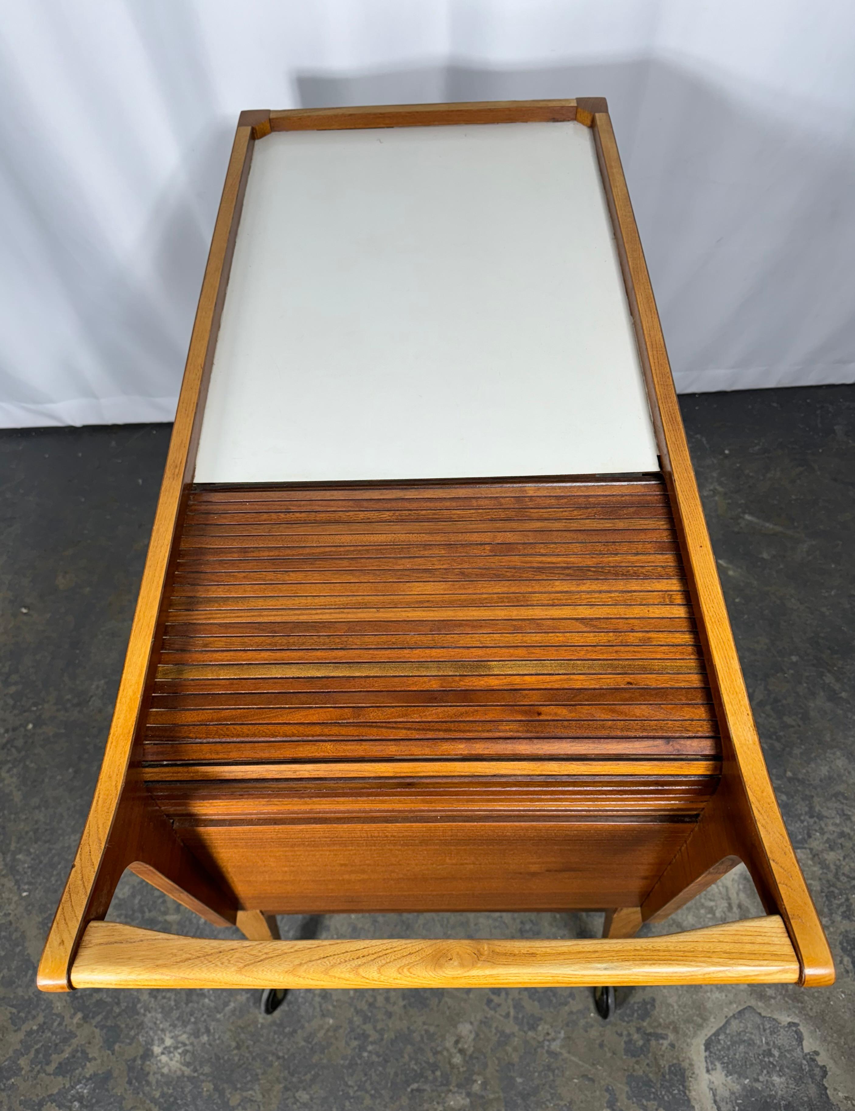 Arthur Umanoff Rolling Server Bar Cart  . Walnut & Laminate with Tambour door 4