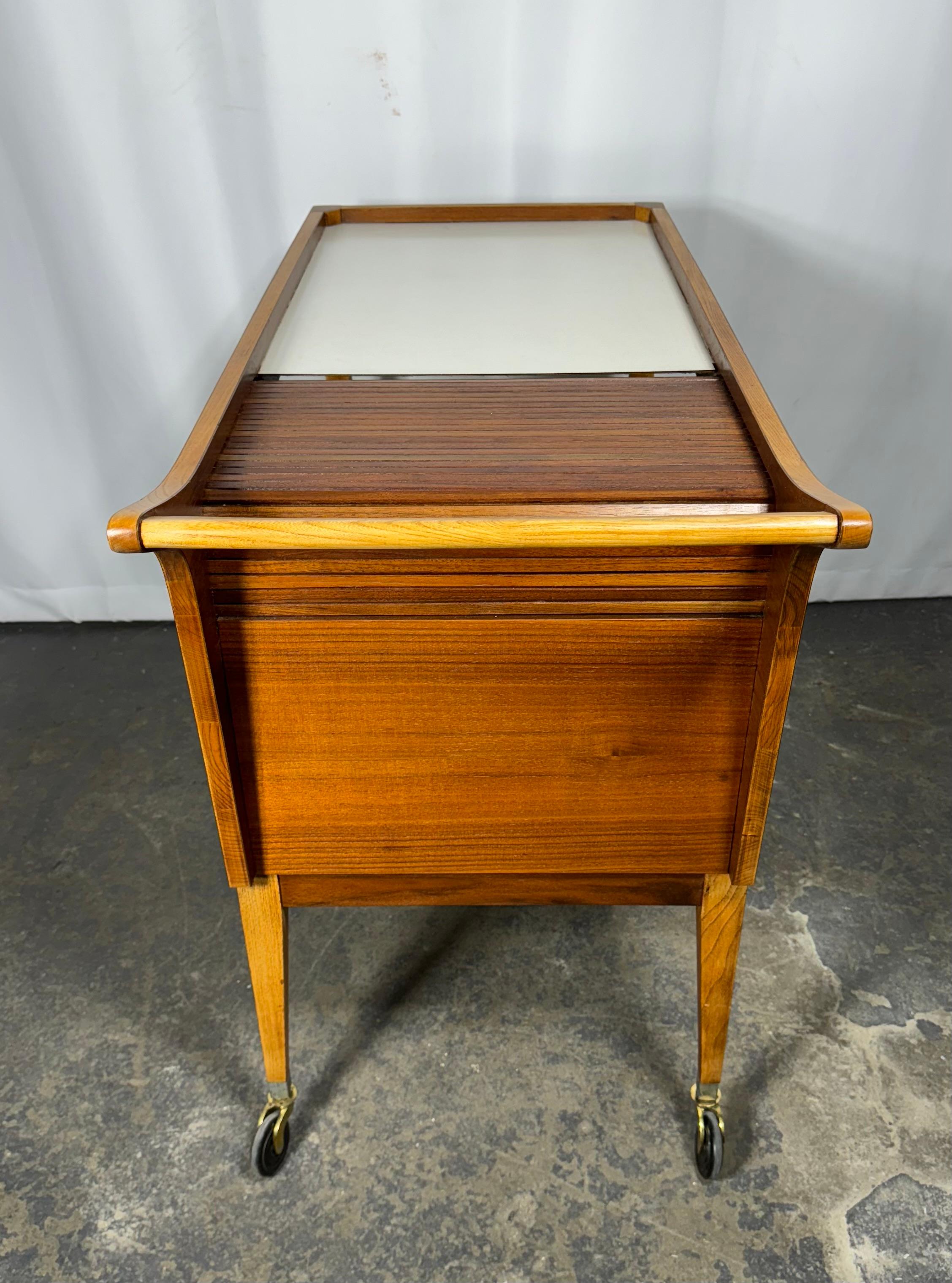 Arthur Umanoff Rolling Server Bar Cart  . Walnut & Laminate with Tambour door 5