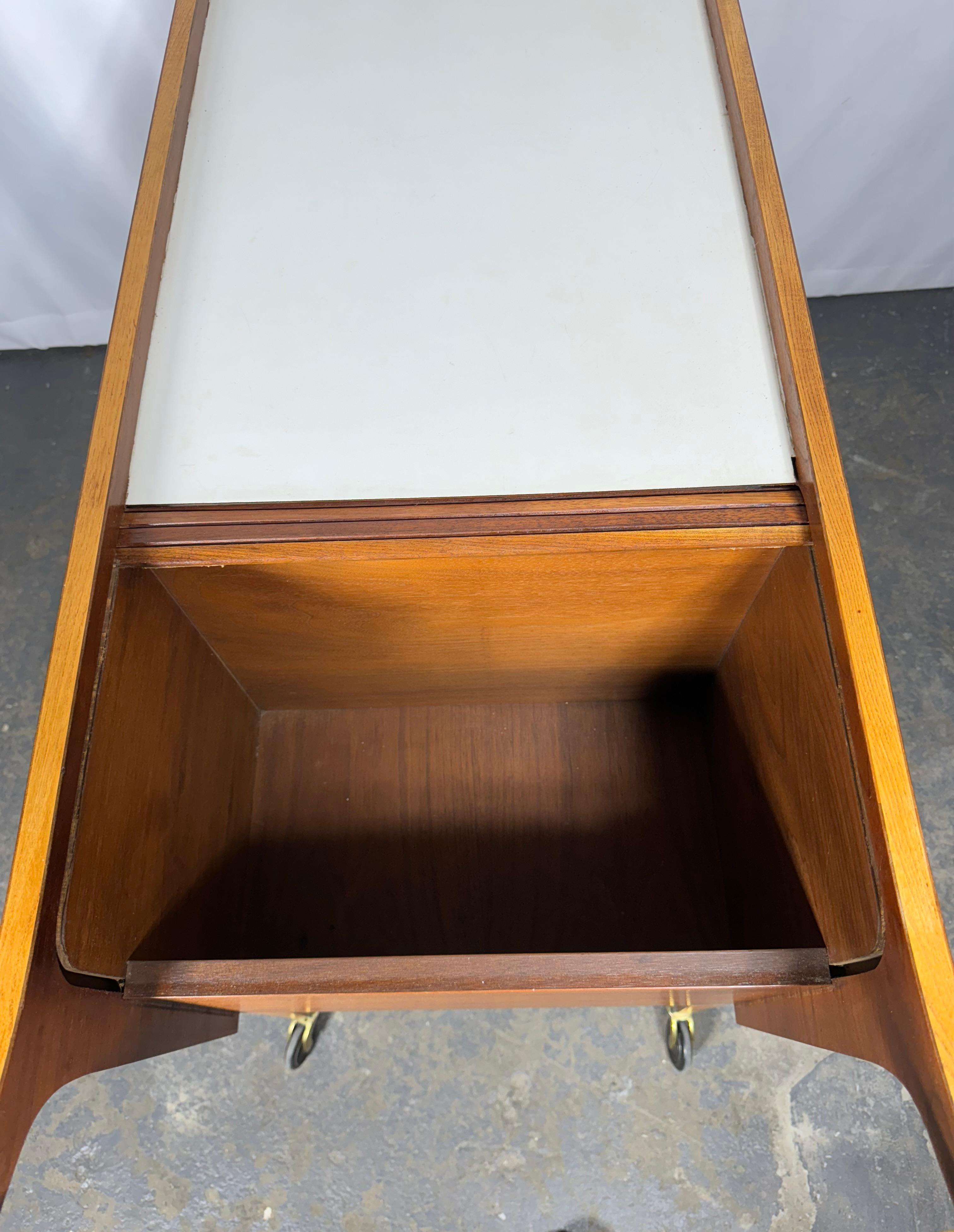 Arthur Umanoff Rolling Server Bar Cart  . Walnut & Laminate with Tambour door 6