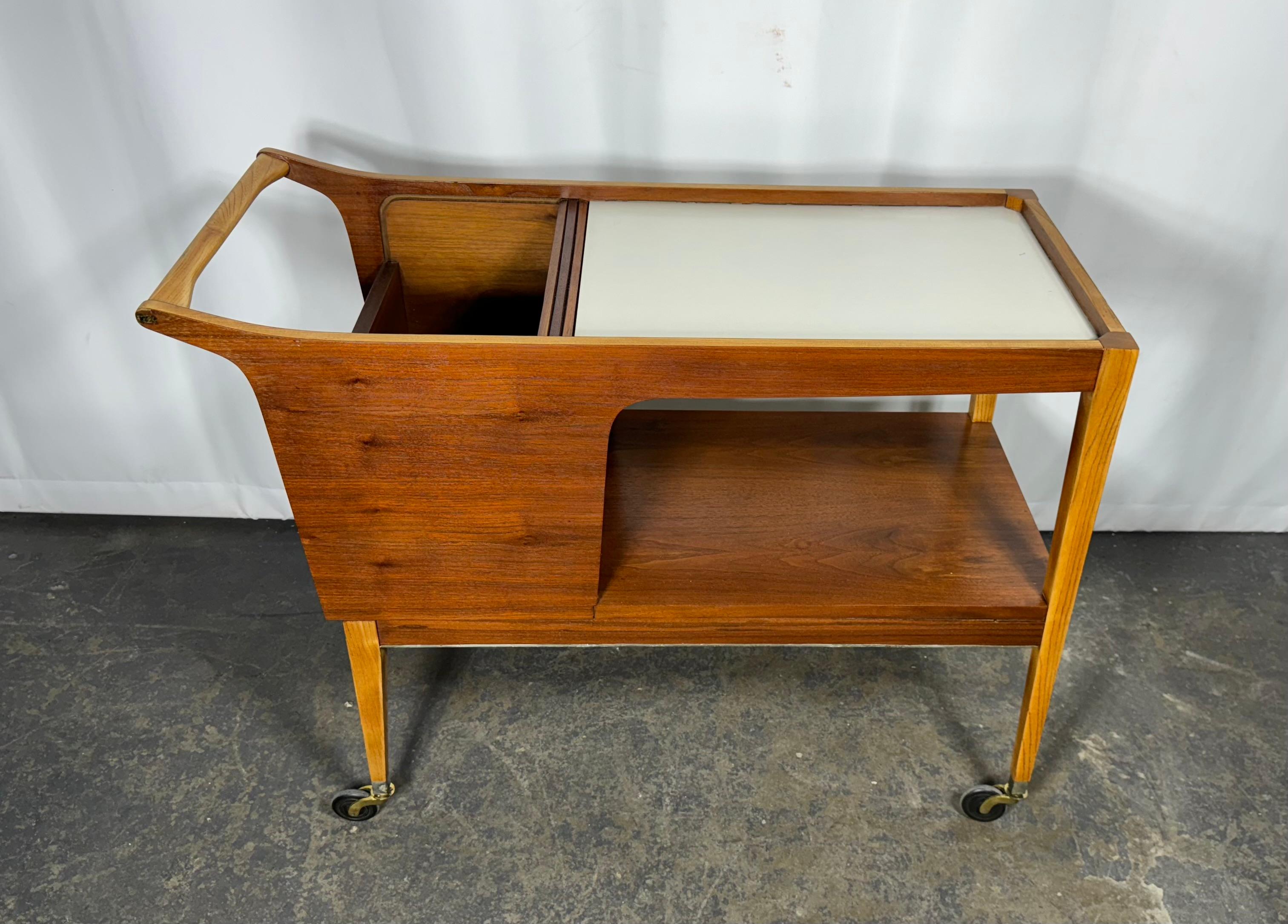 American Arthur Umanoff Rolling Server Bar Cart  . Walnut & Laminate with Tambour door