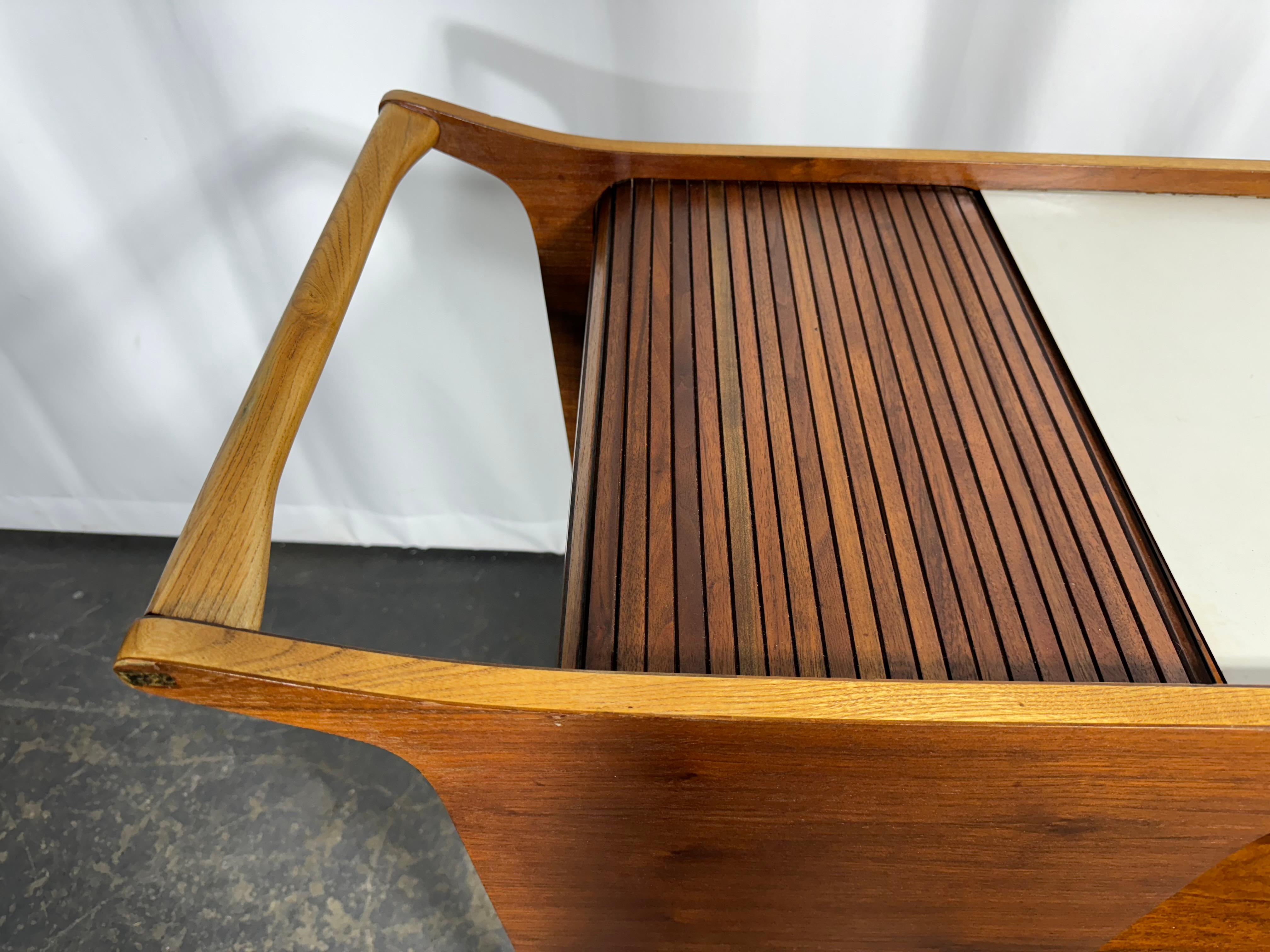 Arthur Umanoff Rolling Server Bar Cart  . Walnut & Laminate with Tambour door 1