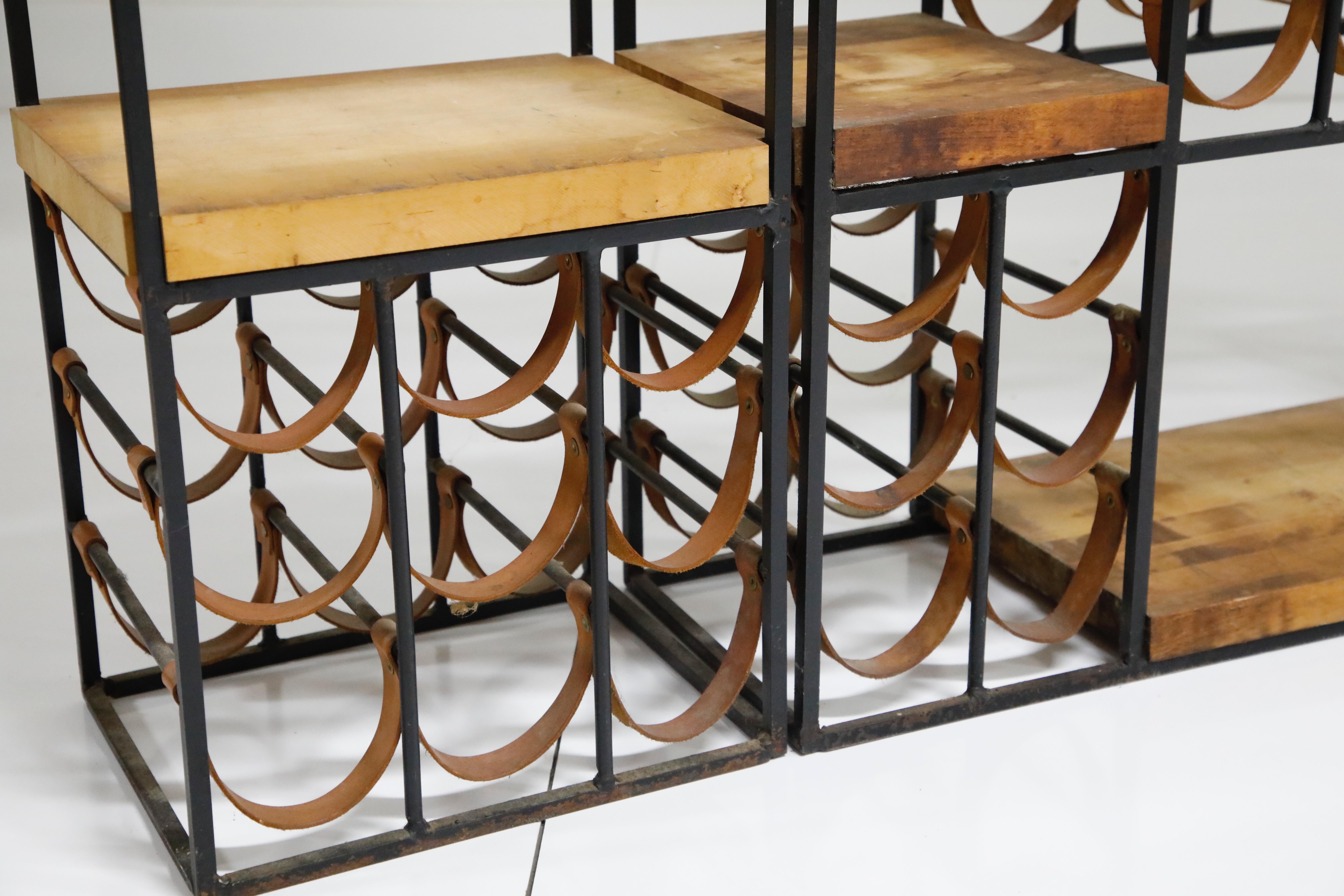 Arthur Umanoff Room Divider with Leather Wine Racks and Butcher Blocks, 1950s 7