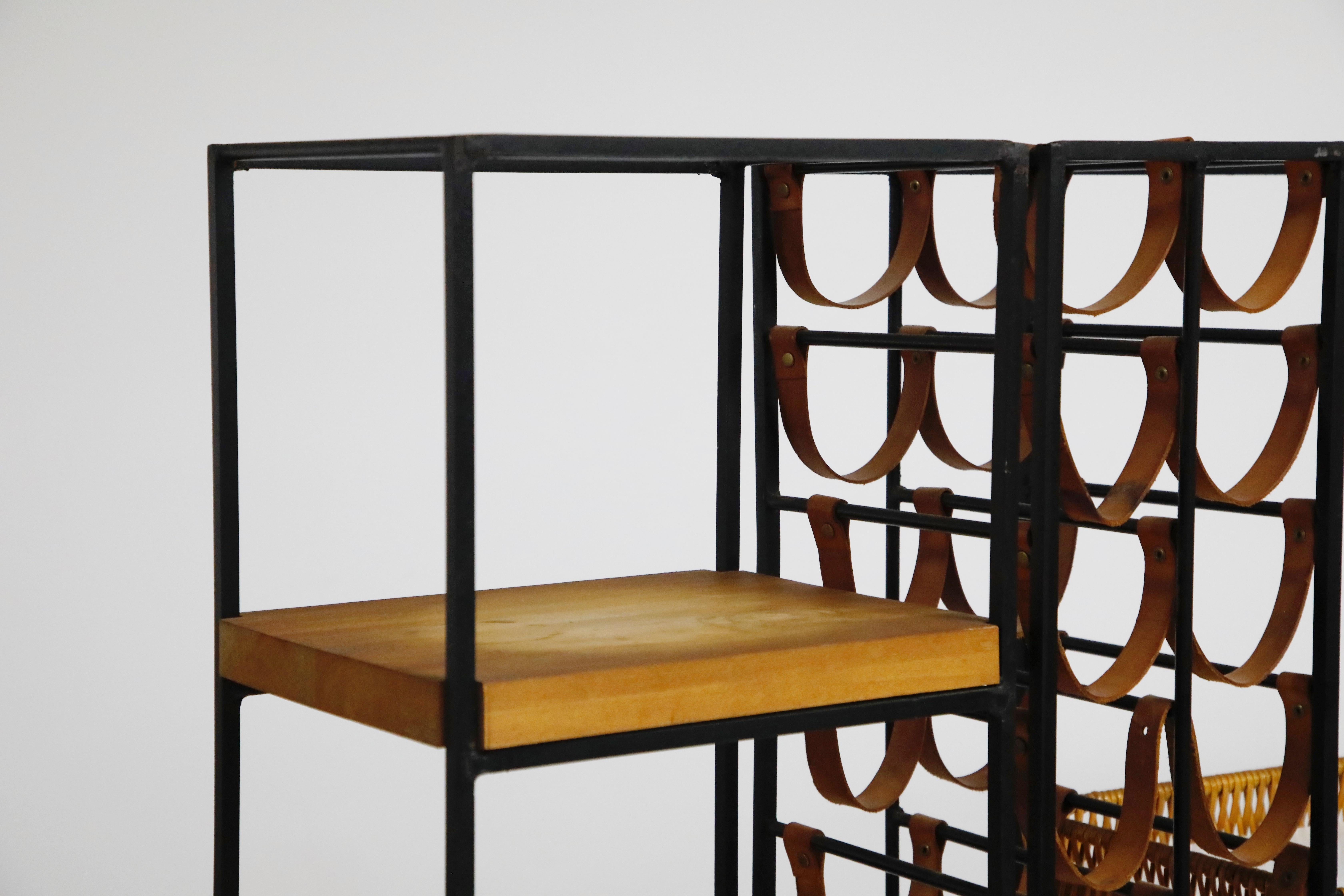 Arthur Umanoff Room Divider with Leather Wine Racks and Butcher Blocks, 1950s In Good Condition In Los Angeles, CA