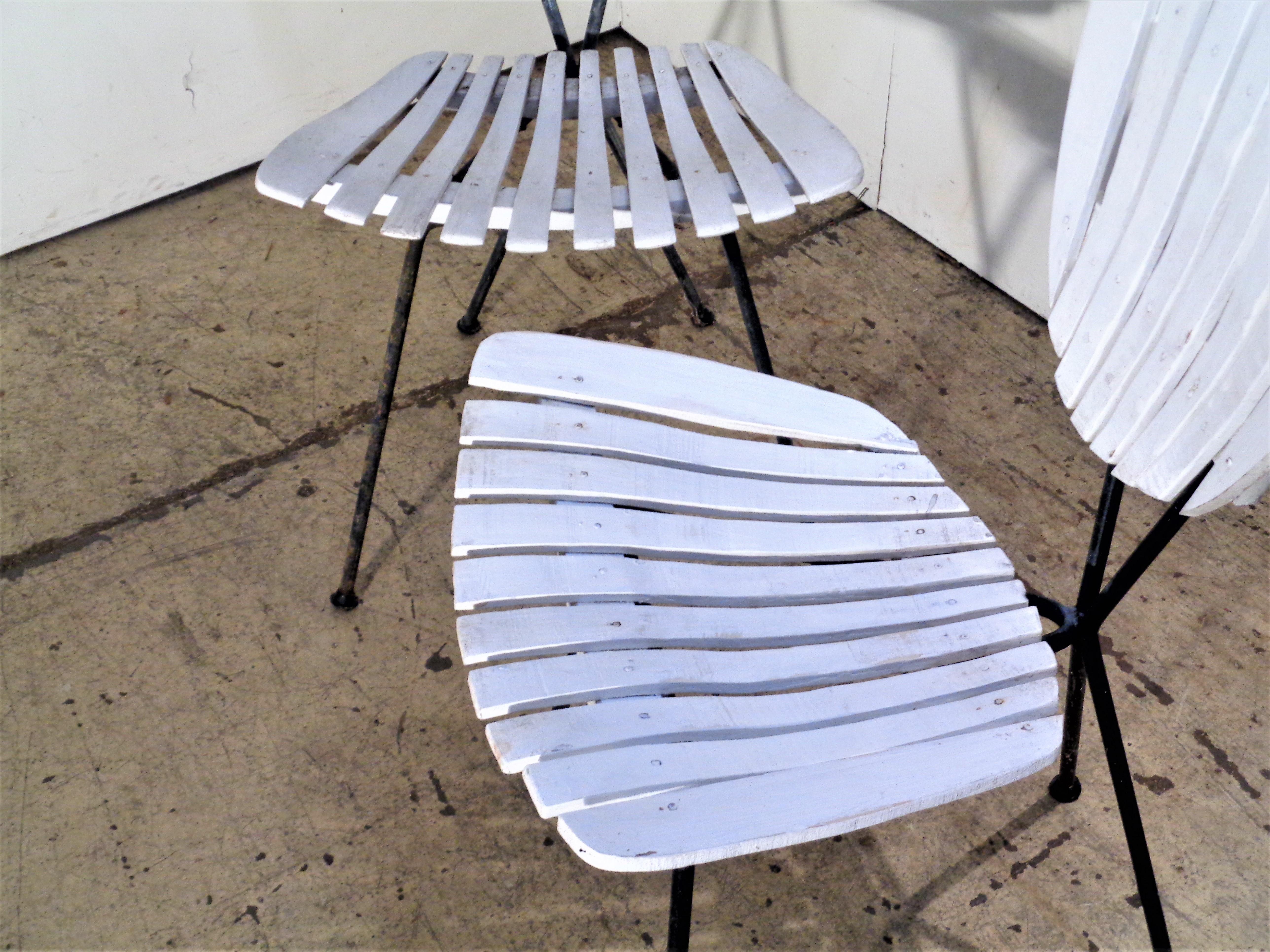 Wood Slat Sculptural Metal Frame Chairs Arthur Umanoff, Circa 1960  4