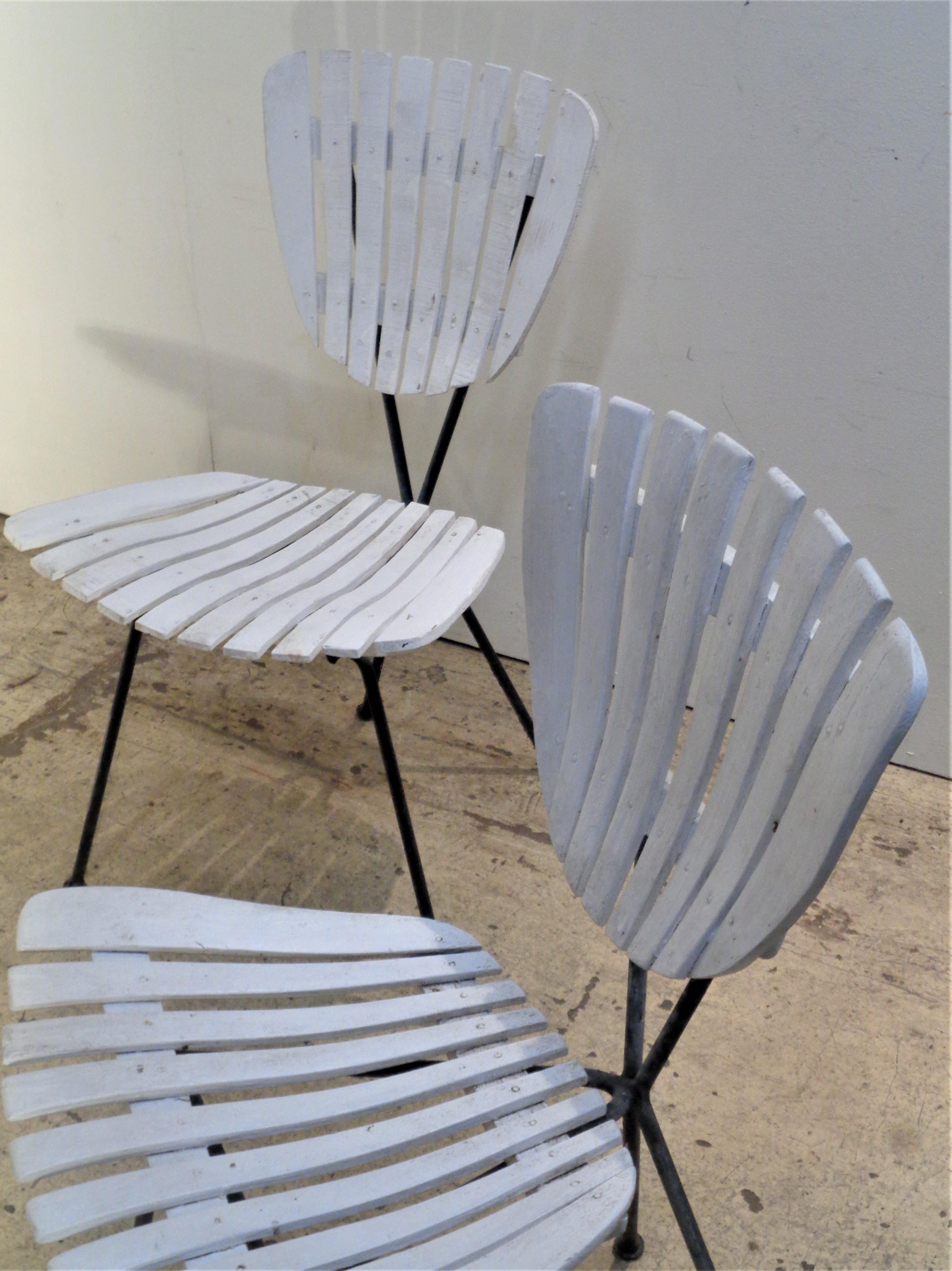 Wood Slat Sculptural Metal Frame Chairs Arthur Umanoff, Circa 1960  5