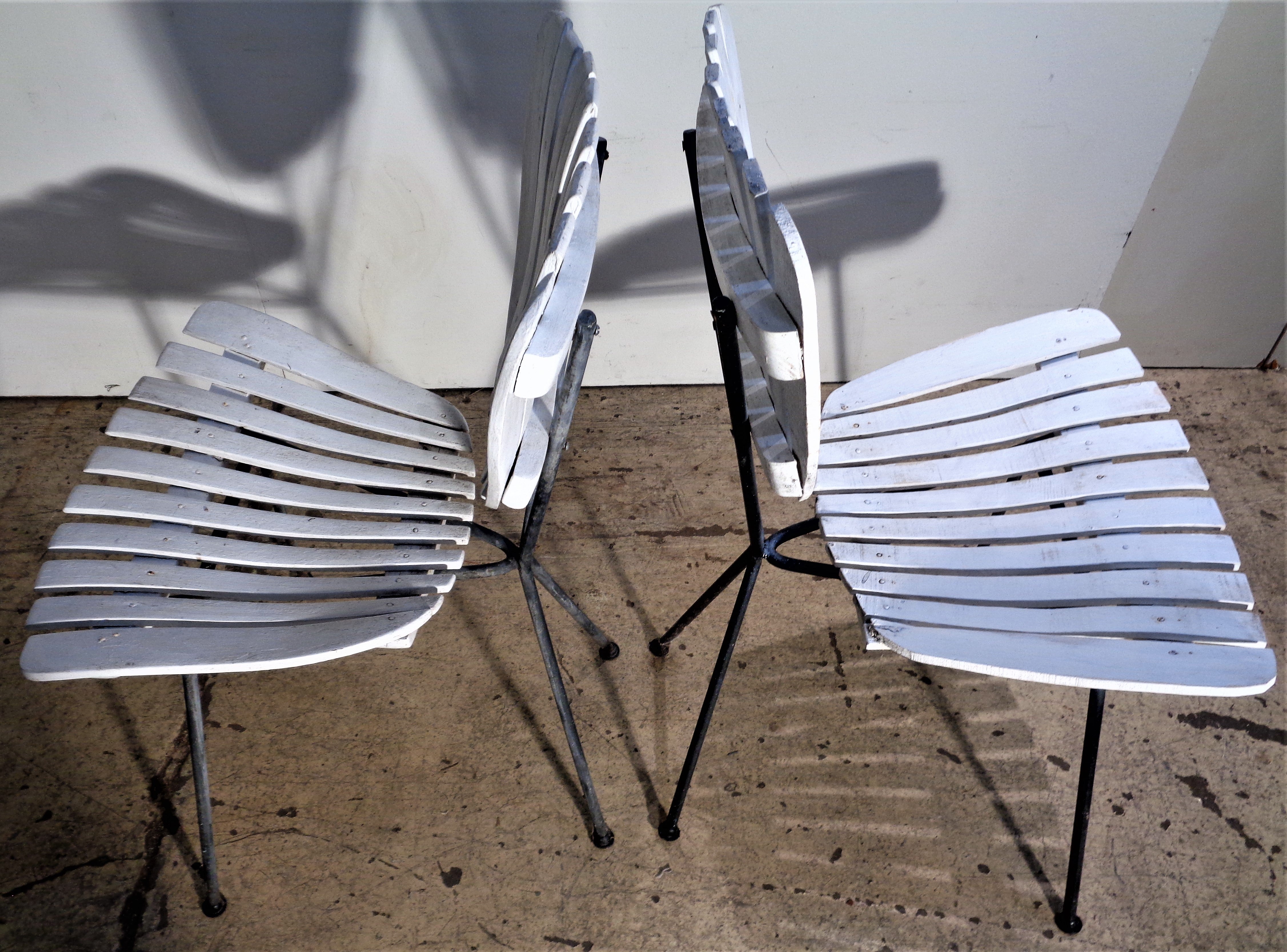 Wood Slat Sculptural Metal Frame Chairs Arthur Umanoff, Circa 1960  6