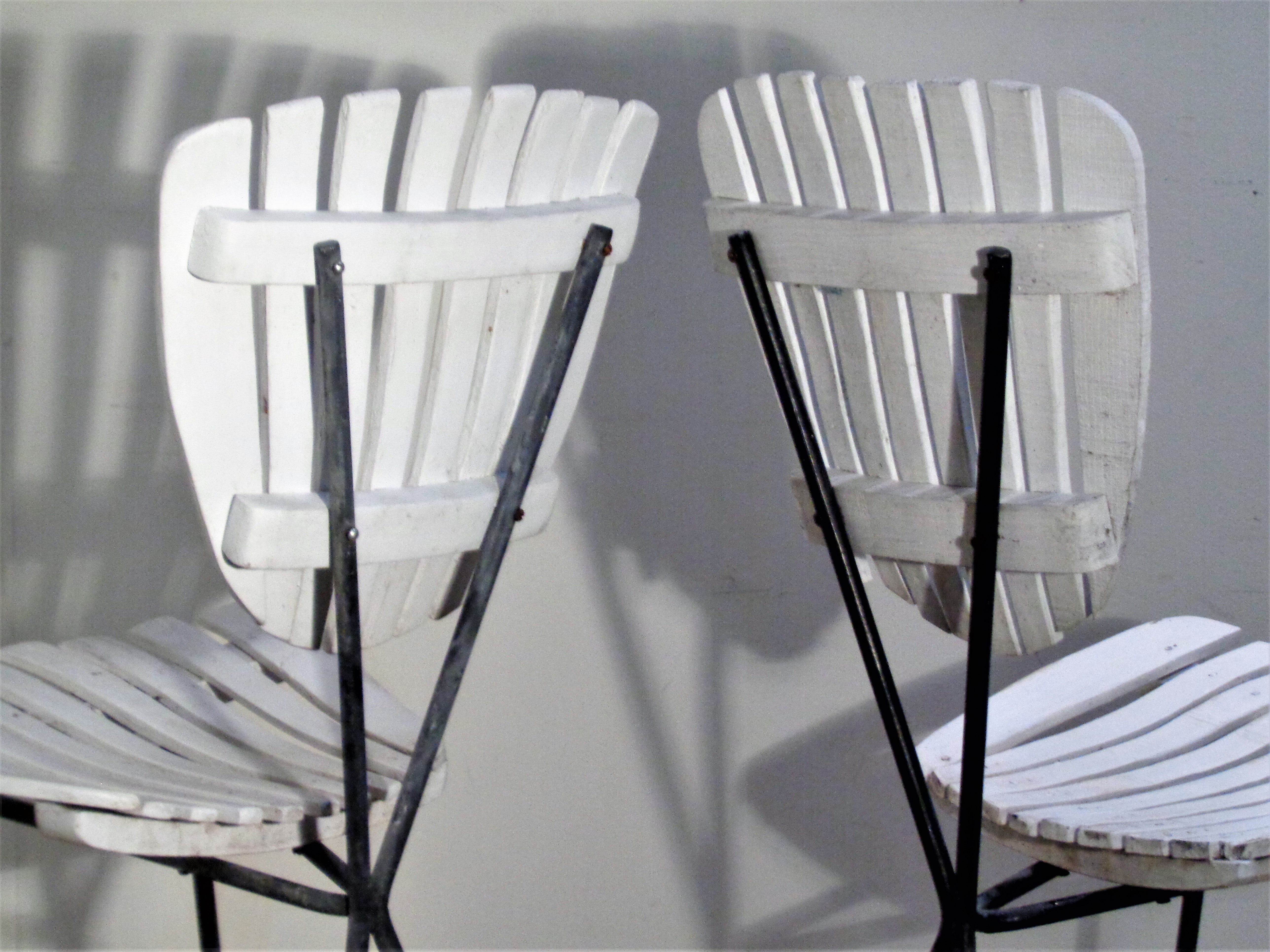 Wood Slat Sculptural Metal Frame Chairs Arthur Umanoff, Circa 1960  7
