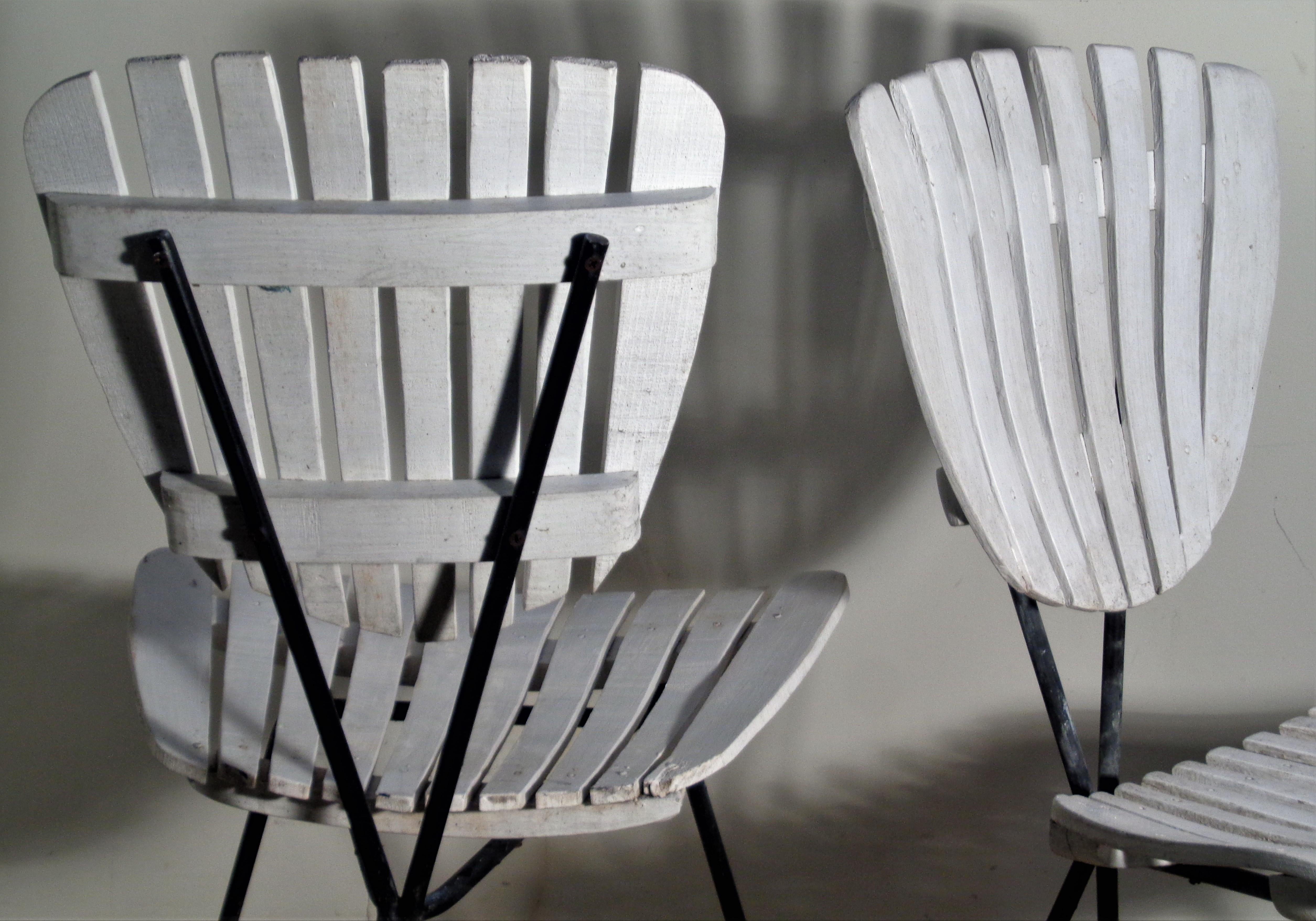 Wood Slat Sculptural Metal Frame Chairs Arthur Umanoff, Circa 1960  9