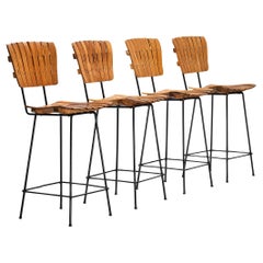 Vintage Arthur Umanoff Set of Four Barstools in Metal and Wood