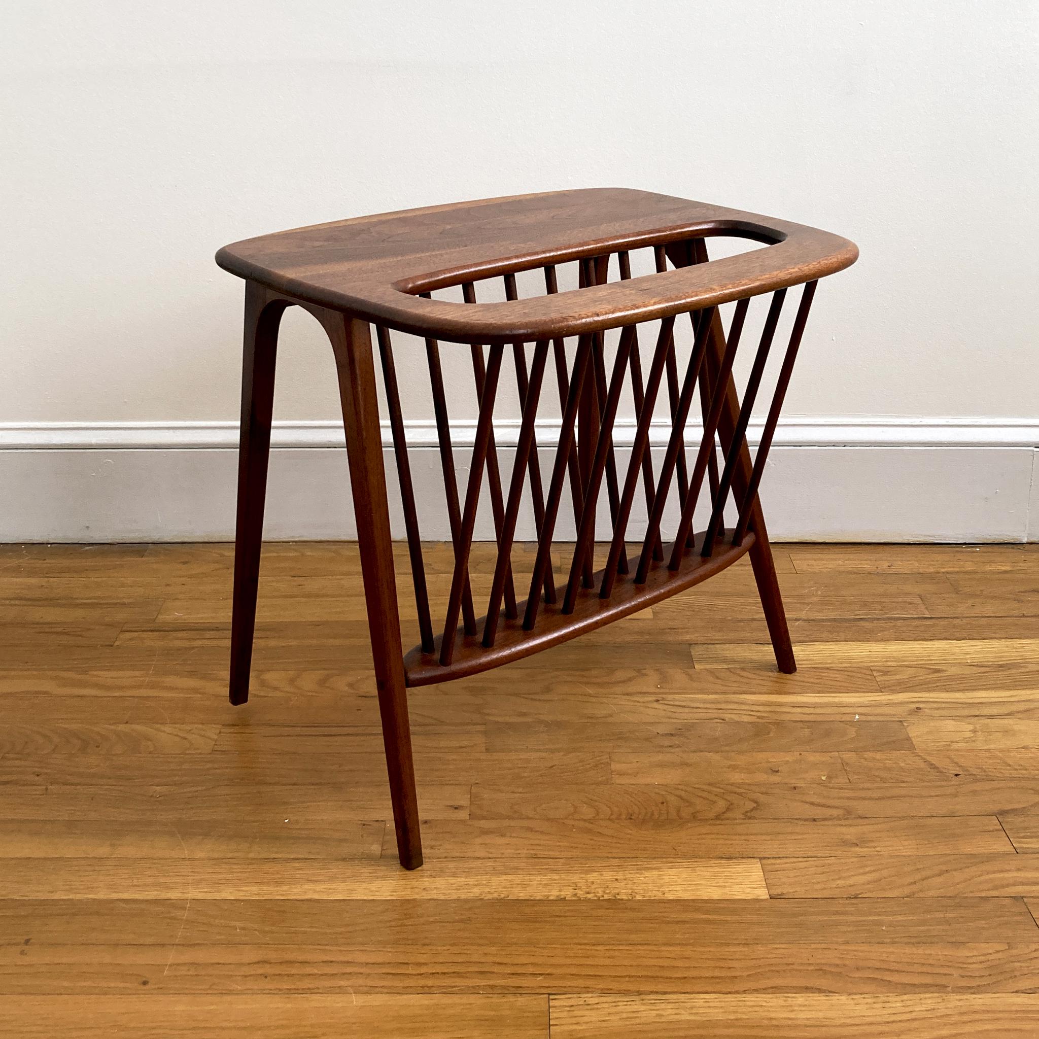 Mid-Century Modern Arthur Umanoff Petite Walnut Side Table with Magazine Rack, 1960s