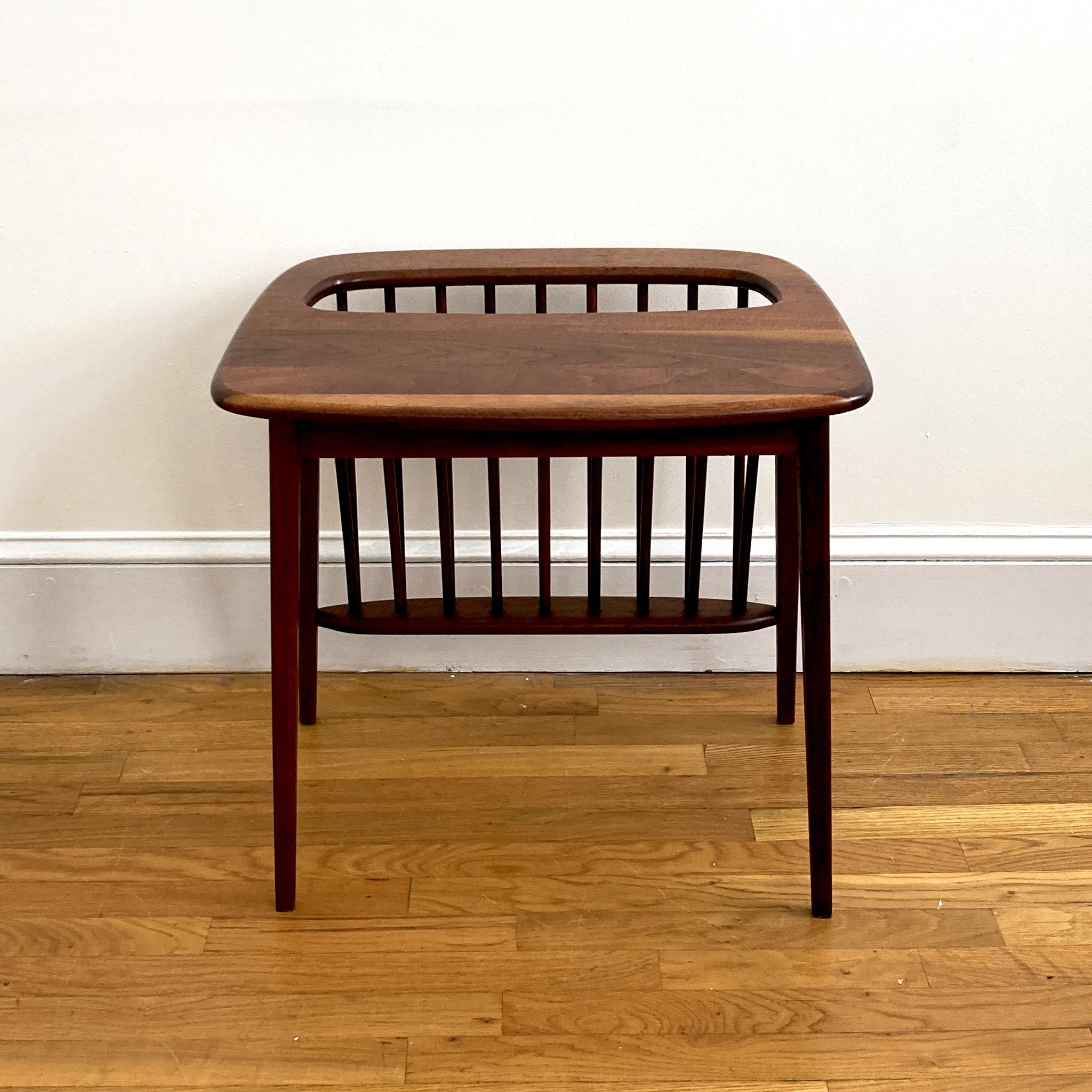 Danish Arthur Umanoff Petite Walnut Side Table with Magazine Rack, 1960s