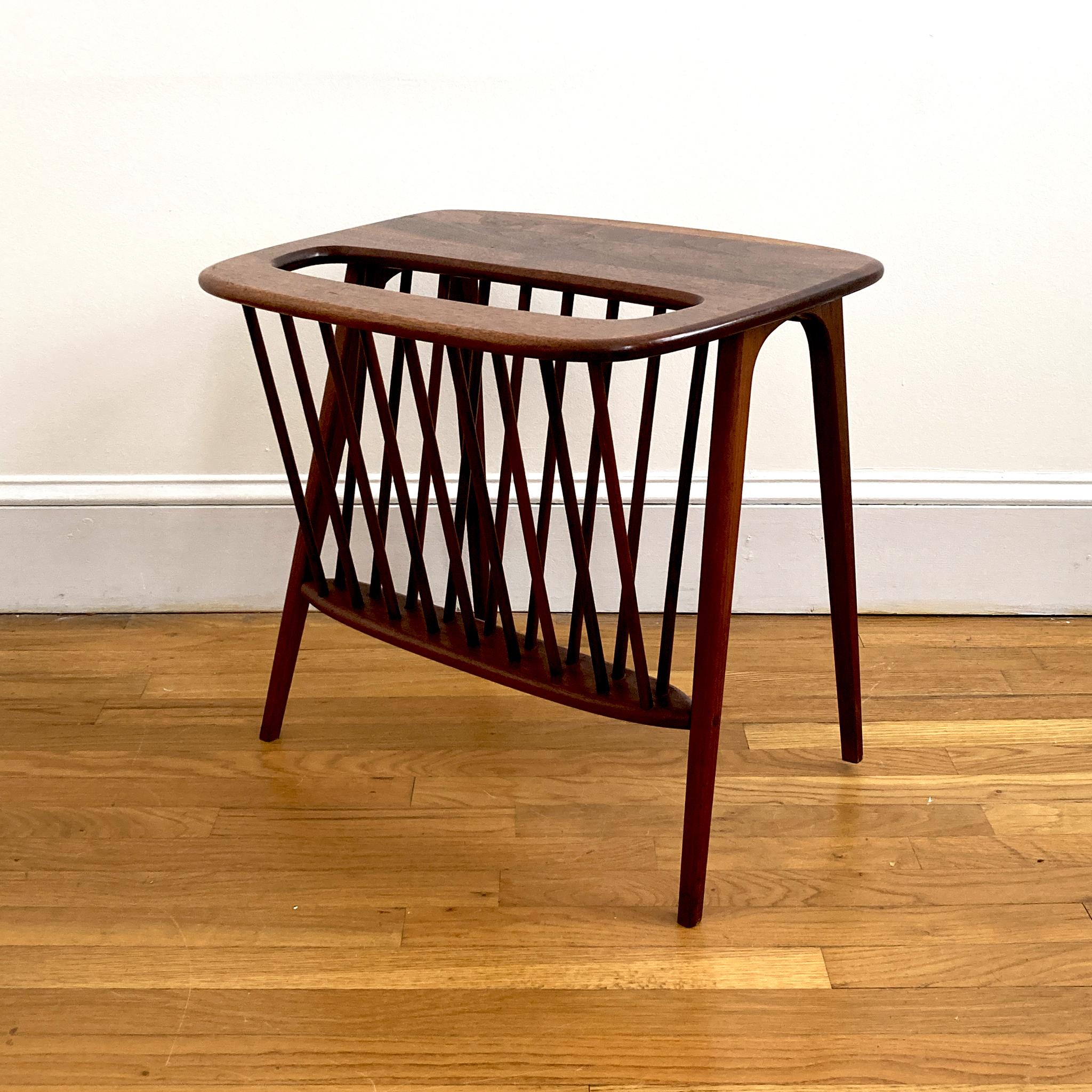 Mid-20th Century Arthur Umanoff Petite Walnut Side Table with Magazine Rack, 1960s