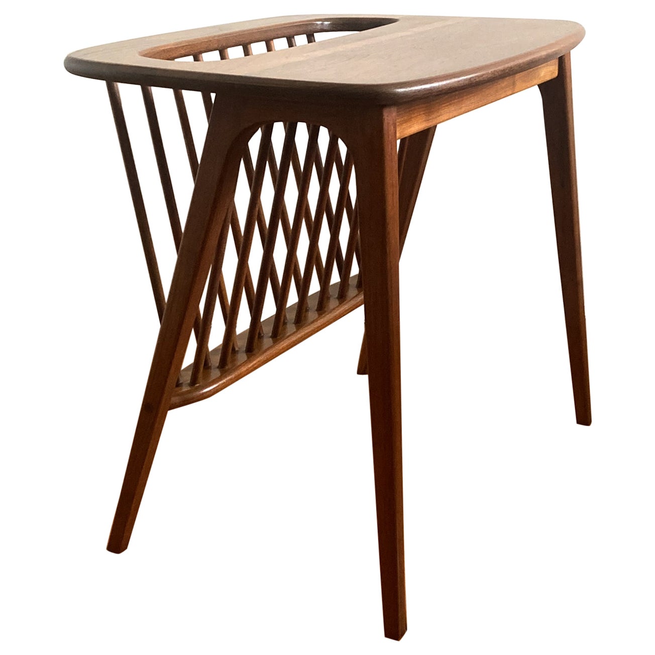 Arthur Umanoff Small Midcentury Walnut Side Table with Magazine Rack