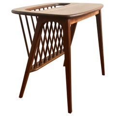 Arthur Umanoff Small Midcentury Walnut Side Table with Magazine Rack