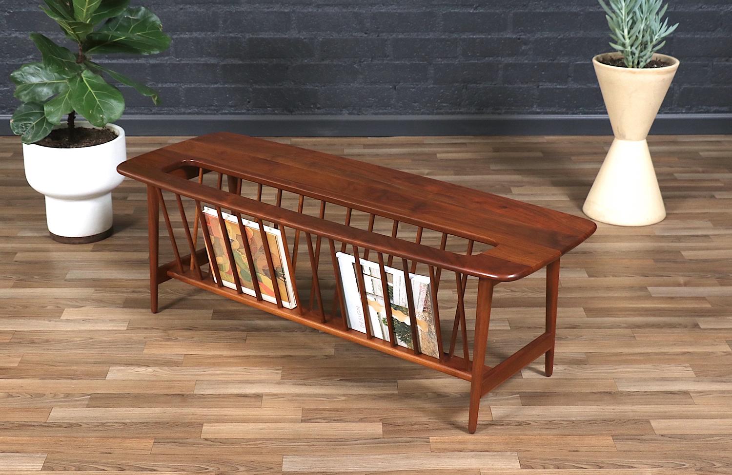 Wood Expertly Restored - Arthur Umanoff Spindle Coffee Table w/ Magazine Shelf For Sale