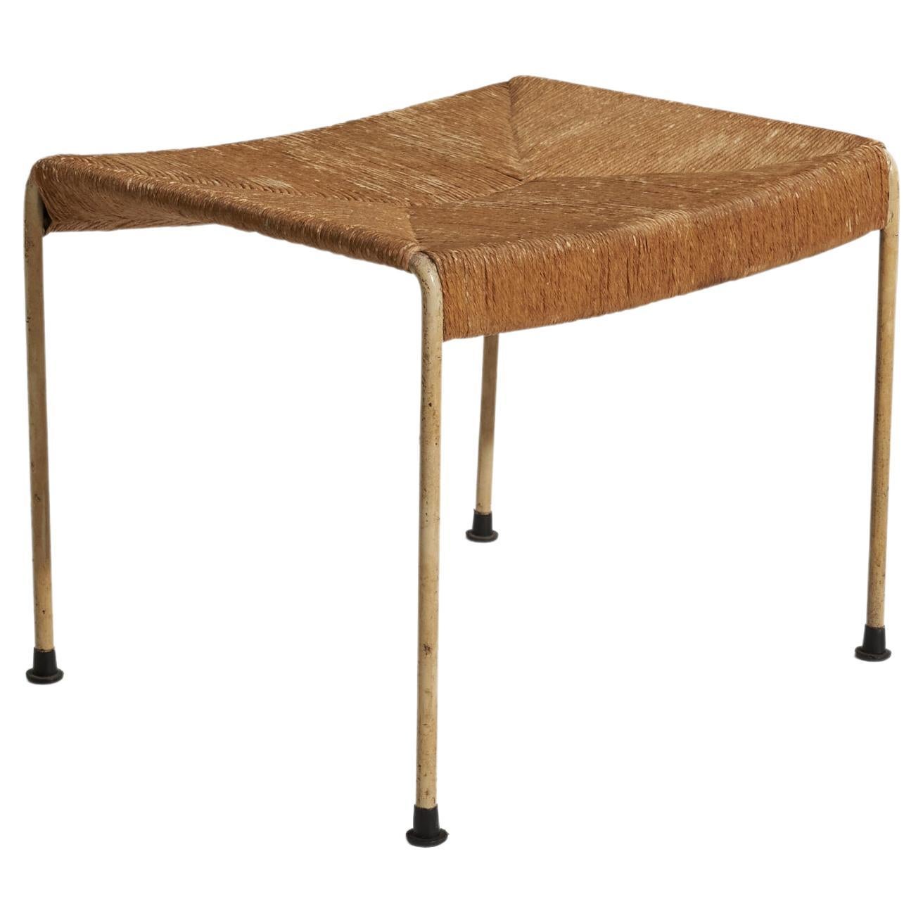 Arthur Umanoff Stool, Metal, Grasscloth, United States, 1950s For Sale