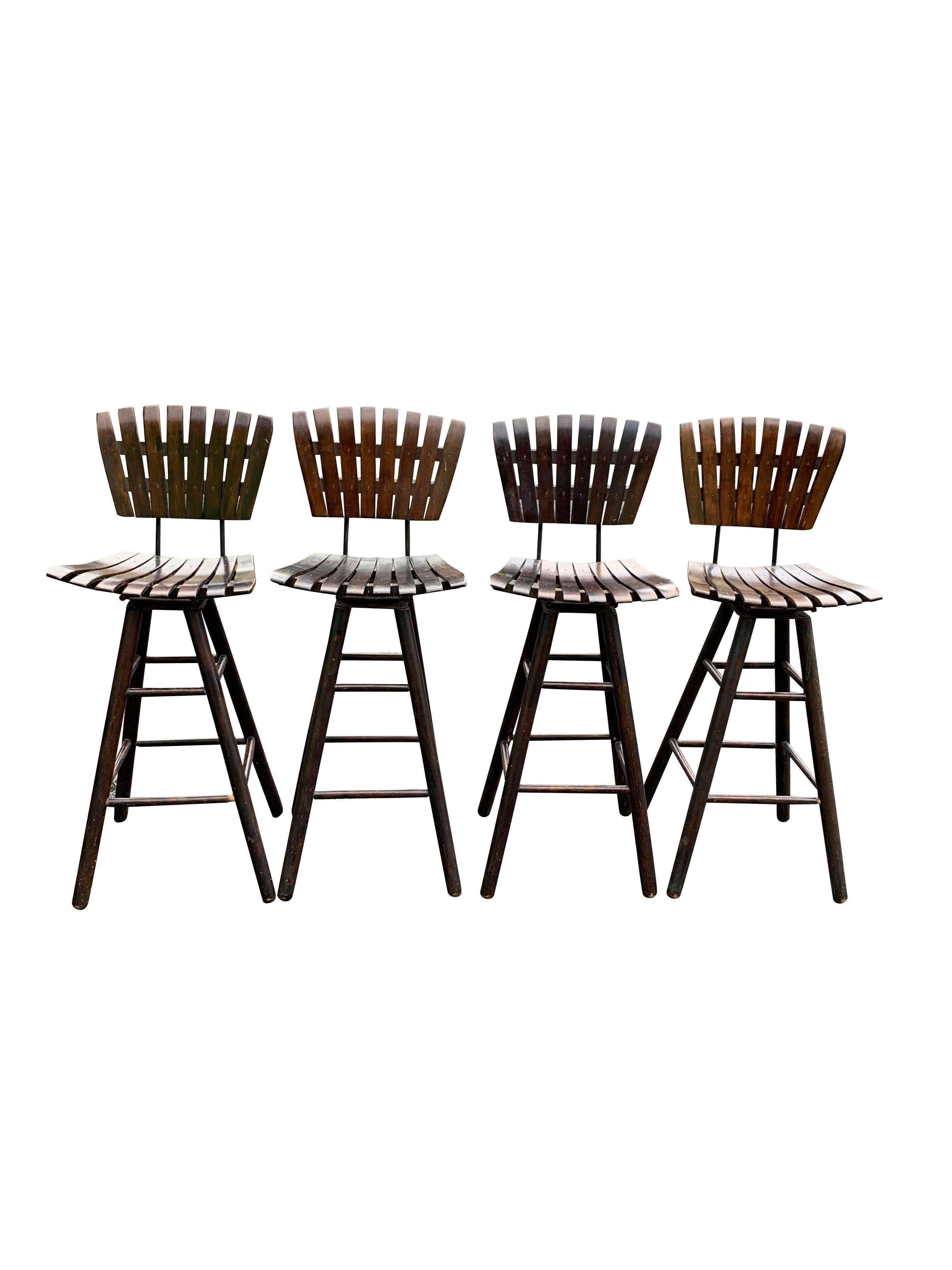 Arthur Umanoff Style Mid Century Modern Swivel Bar or Counter Stools- Set of 4 For Sale 5