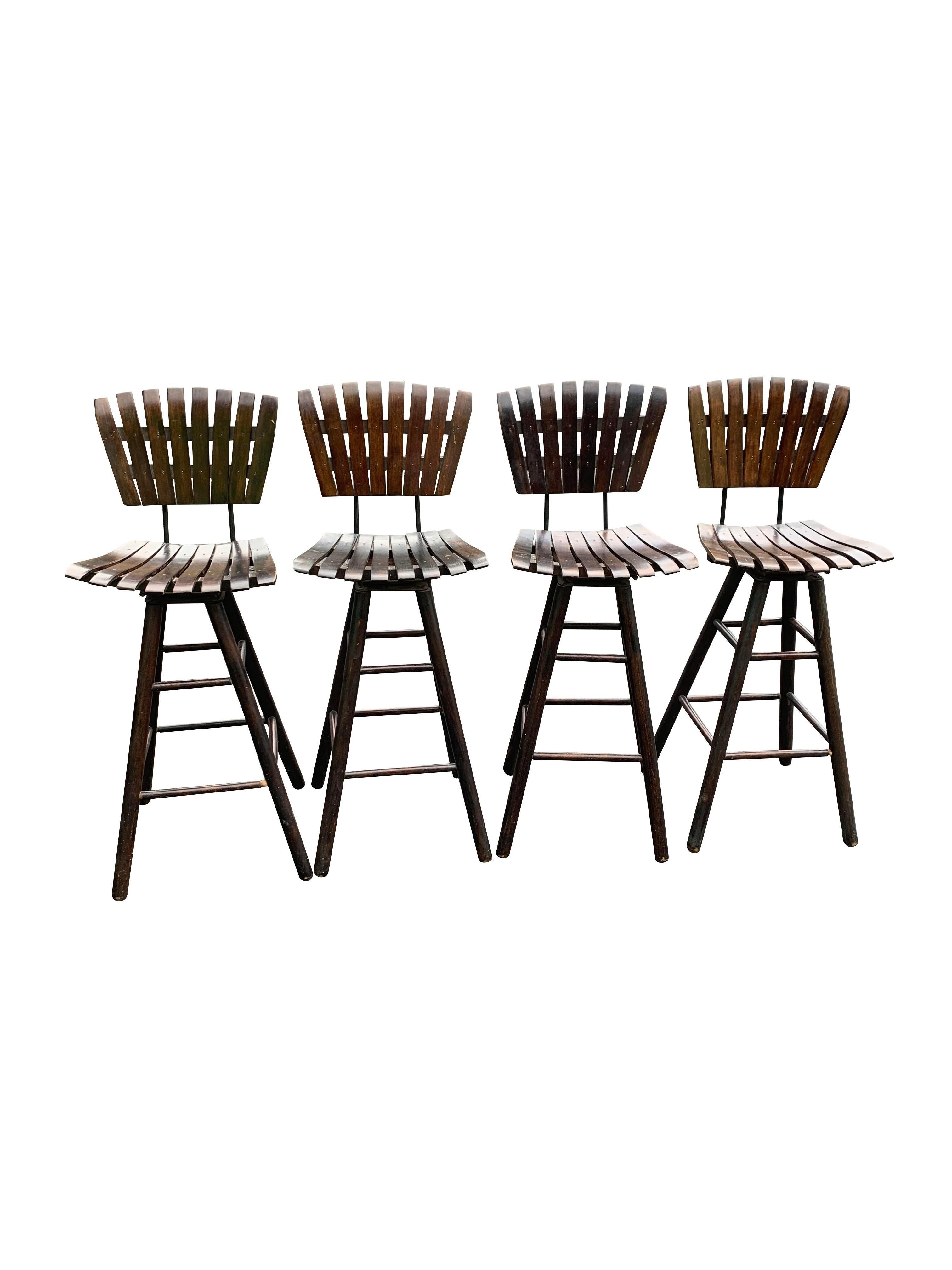 Mid-Century Modern Arthur Umanoff Style Mid Century Modern Swivel Bar or Counter Stools- Set of 4 For Sale