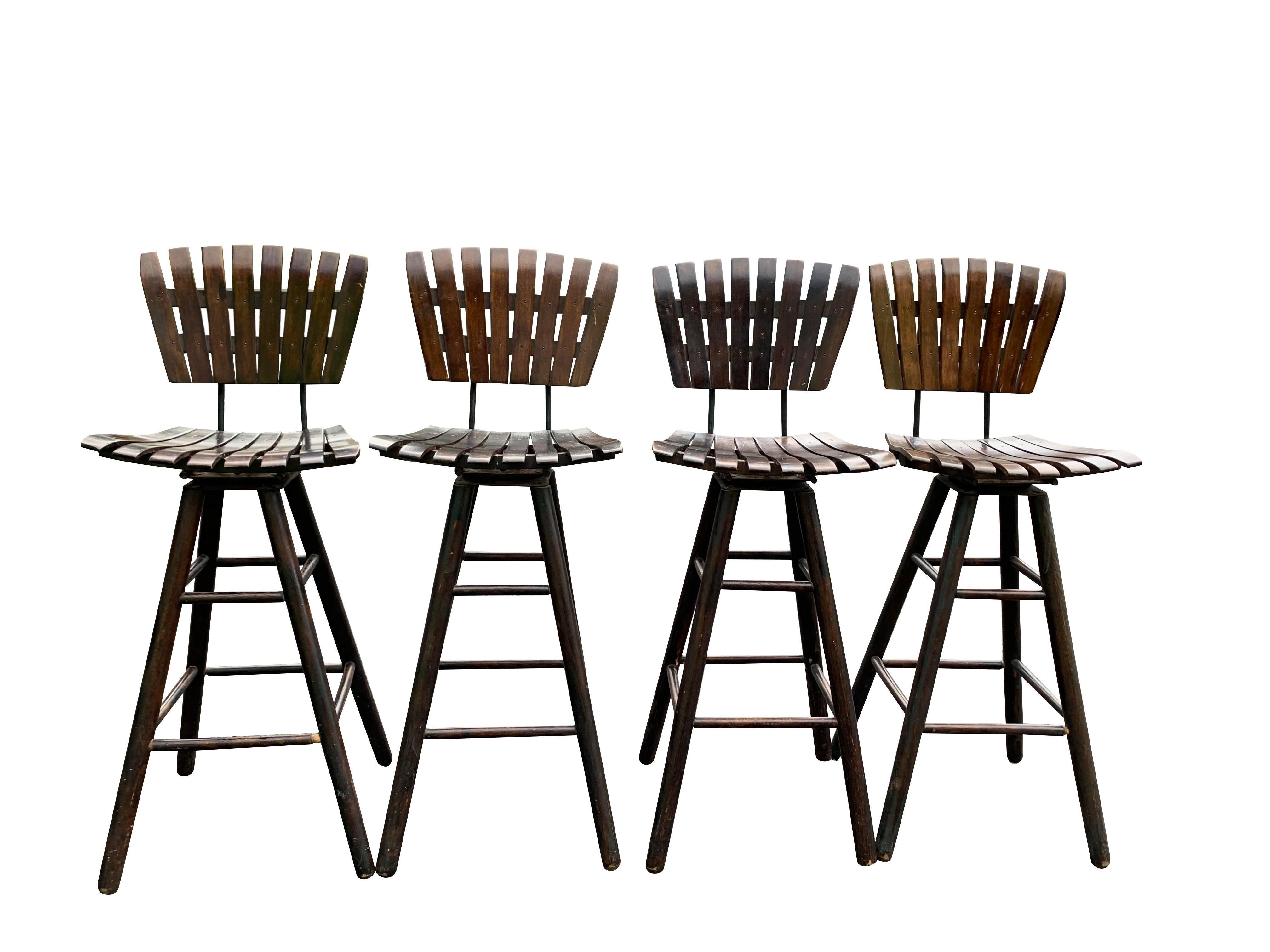 Arthur Umanoff Style Mid Century Modern Swivel Bar or Counter Stools- Set of 4 For Sale 2